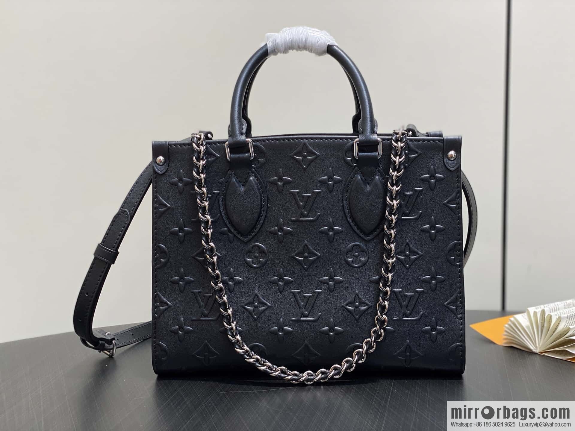 [Boutique‑grade] M13576 black, full leather square bag ONTHEGO small handbag