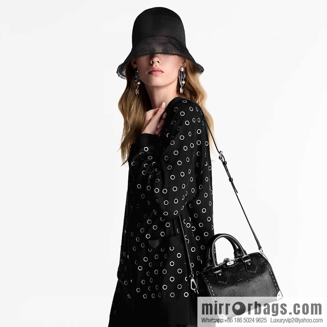 [Boutique‑grade] M14575 black, full leather speedy pillow bag SPEEDY TRUNK 20 handbag