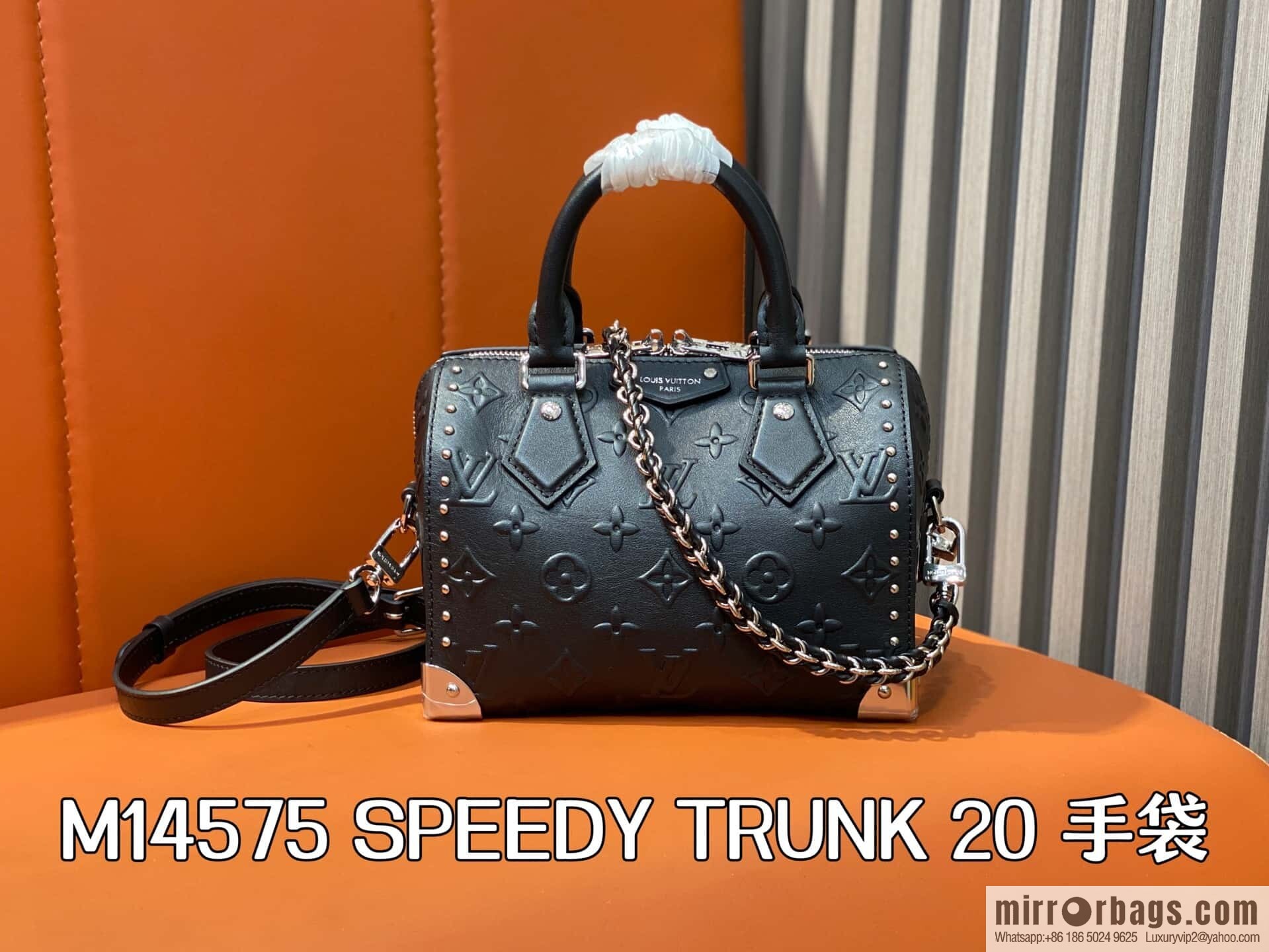 [Boutique‑grade] M14575 black, full leather speedy pillow bag SPEEDY TRUNK 20 handbag