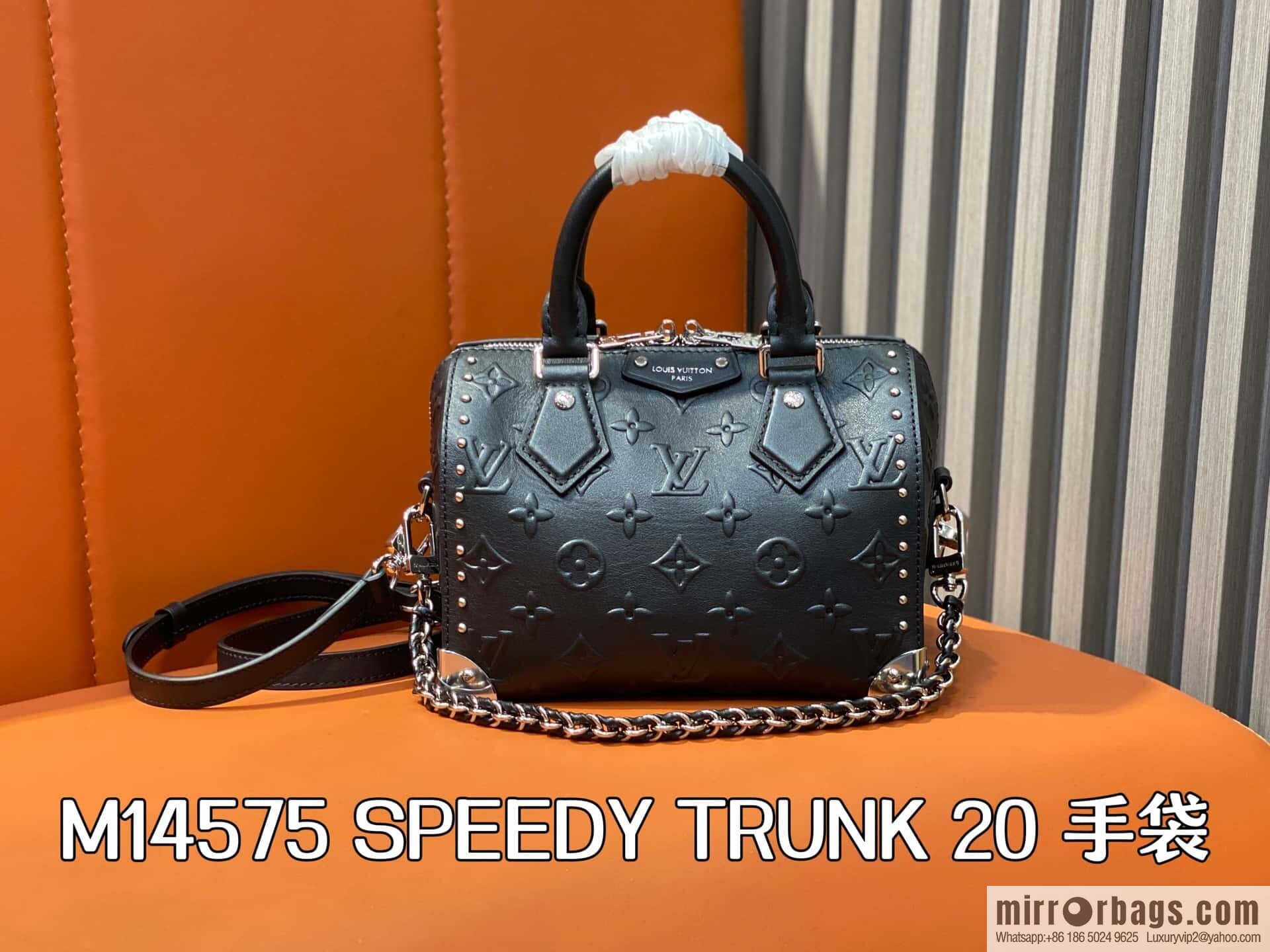 [Boutique‑grade] M14575 black, full leather speedy pillow bag SPEEDY TRUNK 20 handbag