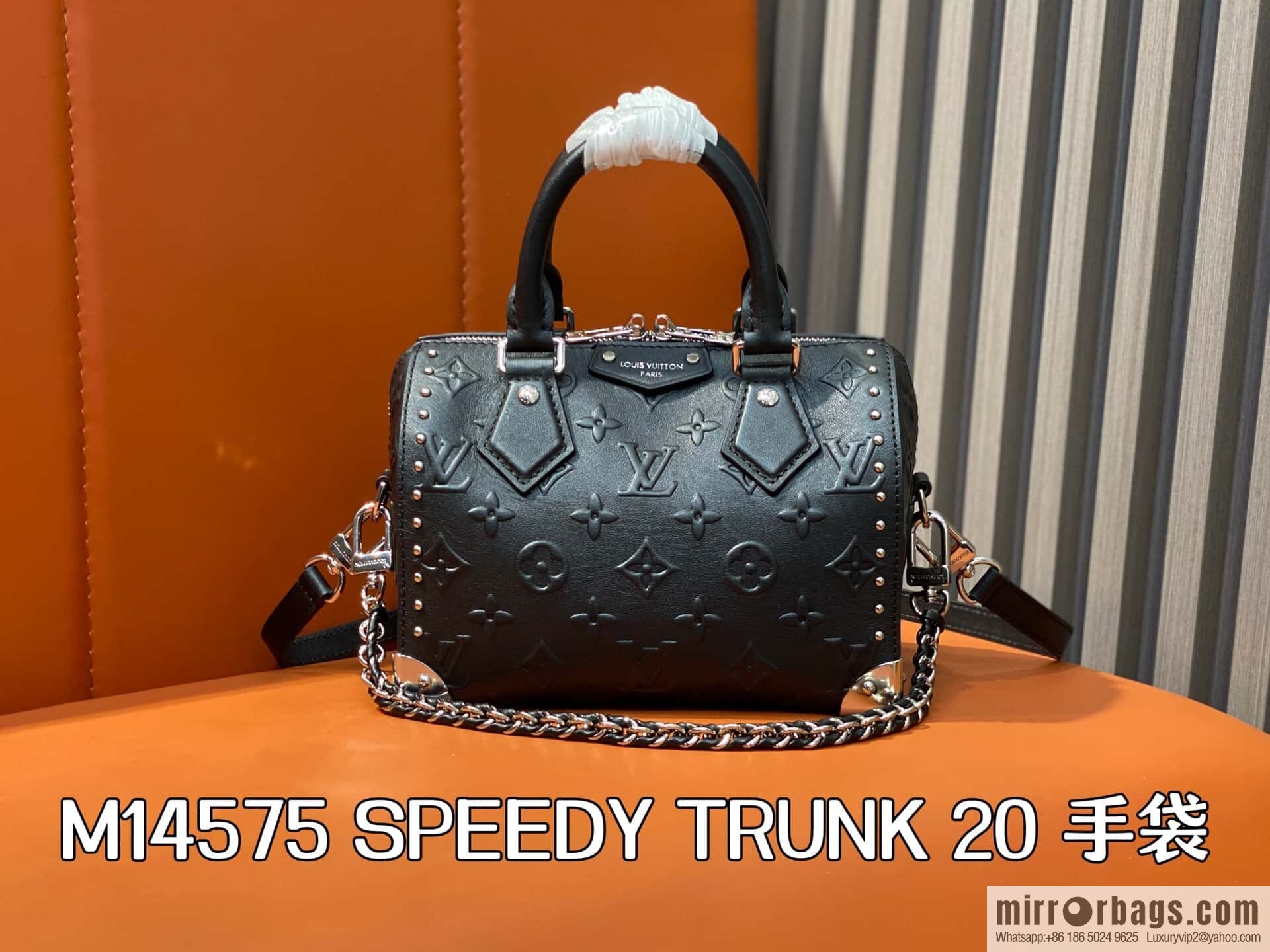 [Boutique‑grade] M14575 black, full leather speedy pillow bag SPEEDY TRUNK 20 handbag