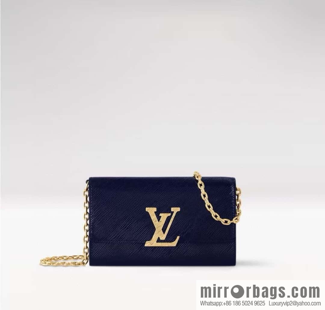 [Boutique‑grade] M13165 blue patent leather water ripple, chain bag sbwPochette Louise chain bag