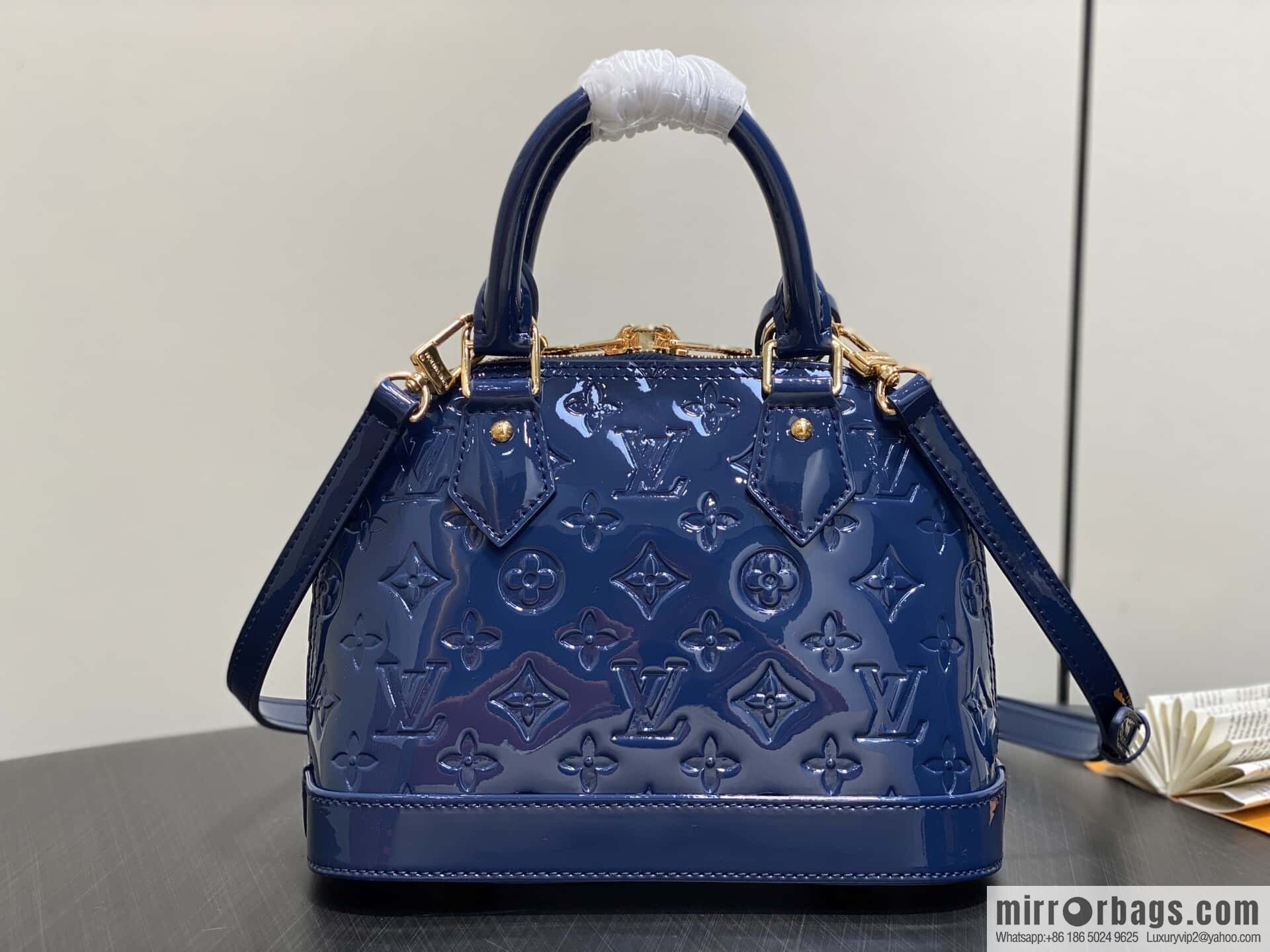 [Boutique‑grade] M13169 blue, patent leather embossed shell bag ALMA BB handbag