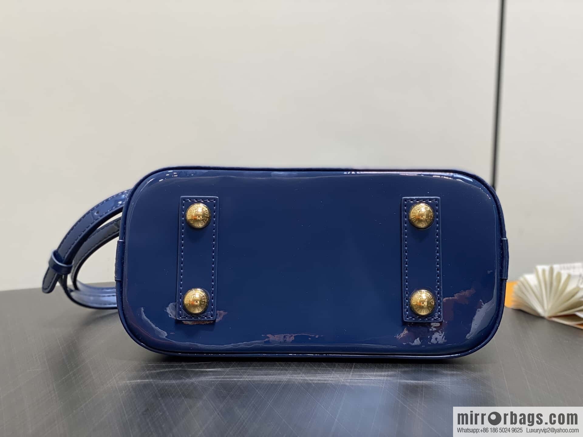 [Boutique‑grade] M13169 blue, patent leather embossed shell bag ALMA BB handbag