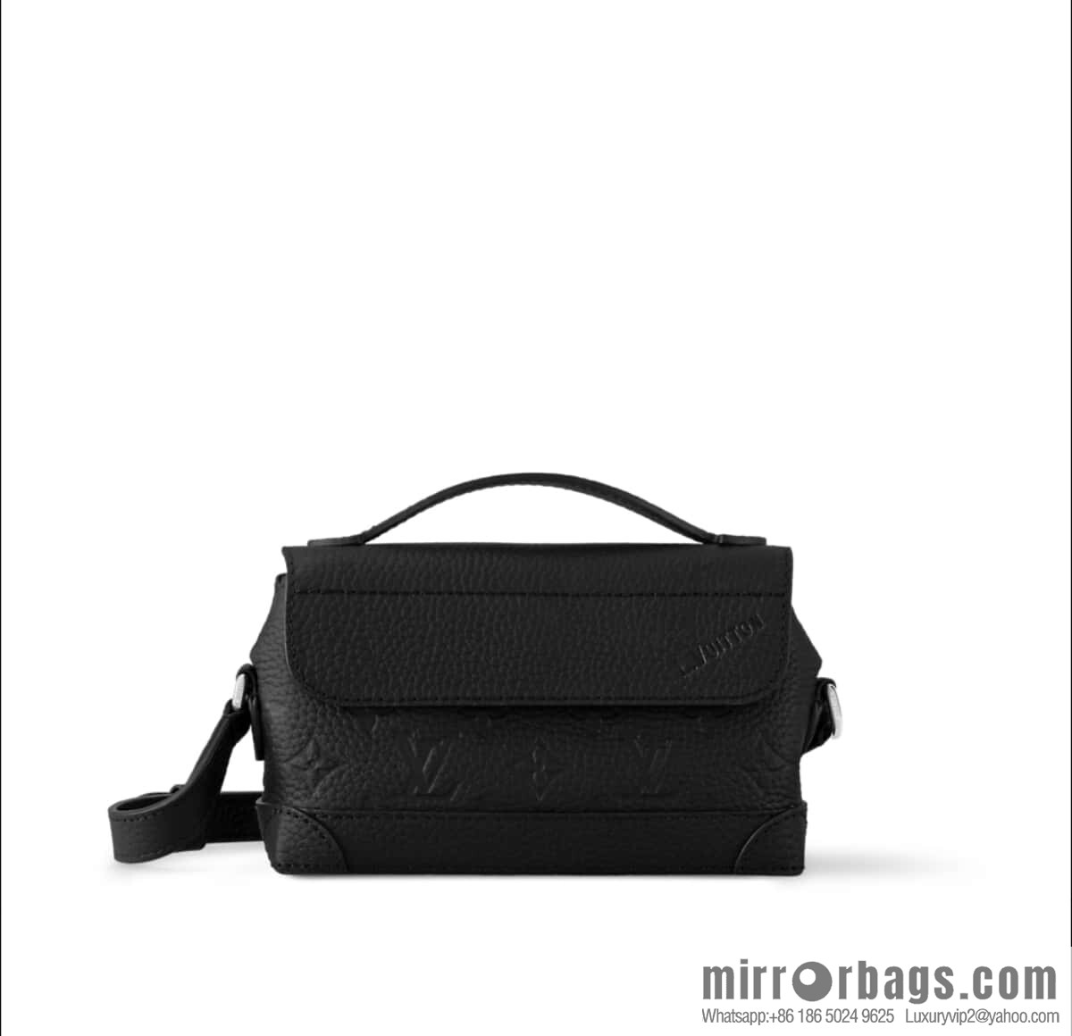 [Boutique‑grade] M13888 black, full leather embossed men's bag mini messenger bag Steamer East West mini handbag