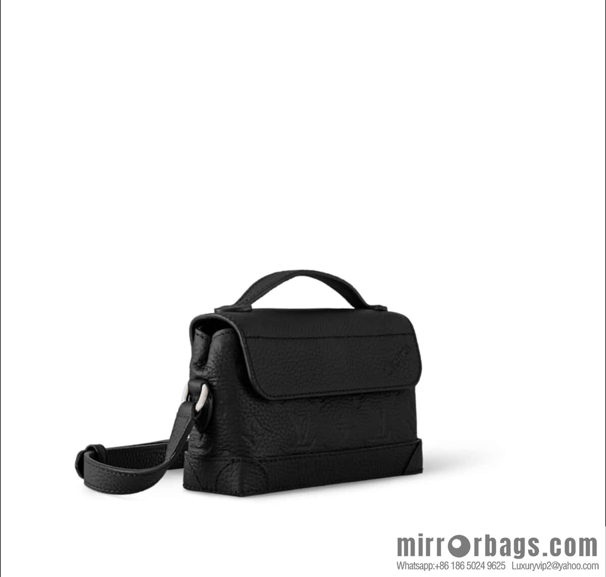 [Boutique‑grade] M13888 black, full leather embossed men's bag mini messenger bag Steamer East West mini handbag