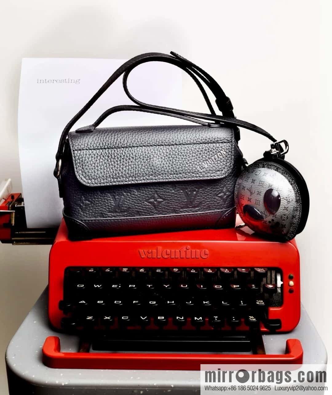 [Boutique‑grade] M13888 black, full leather embossed men's bag mini messenger bag Steamer East West mini handbag
