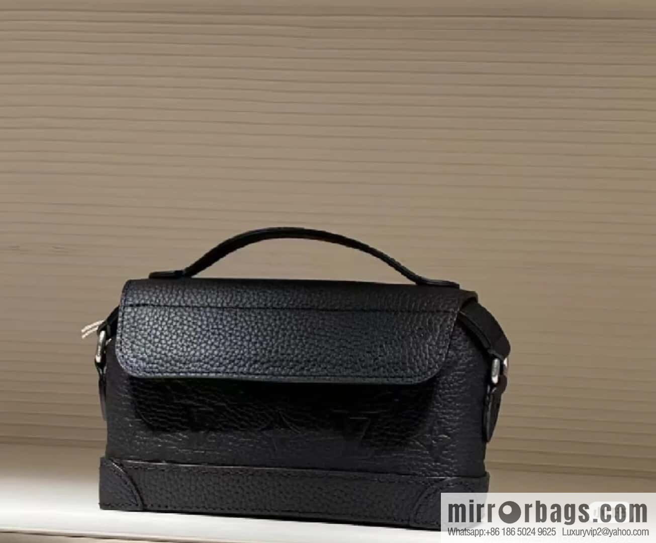 [Boutique‑grade] M13888 black, full leather embossed men's bag mini messenger bag Steamer East West mini handbag