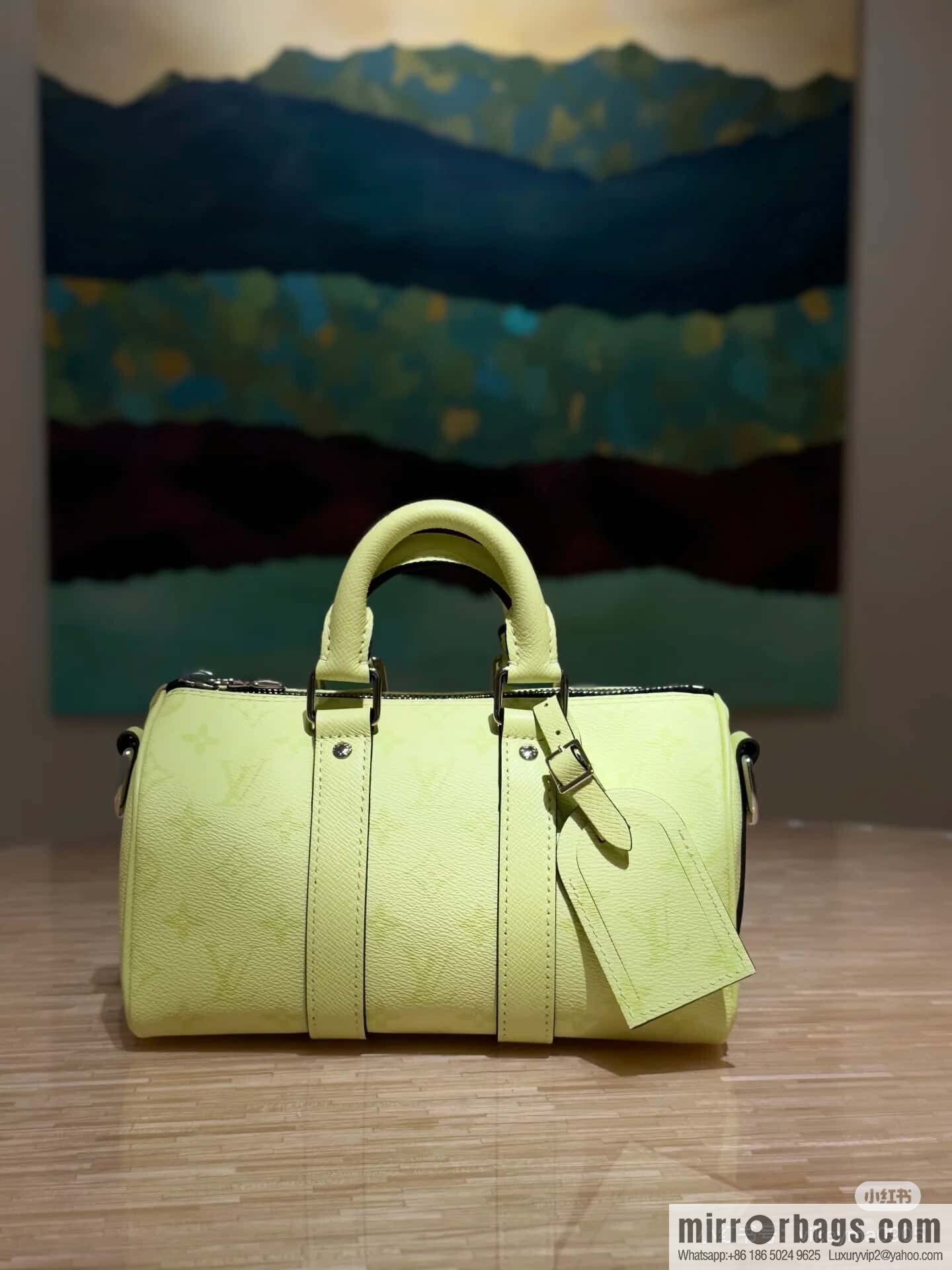 [Boutique‑grade] N14078 light yellow, men's bag, pillow bag KEEPALL BANDOULIZRE 25 handbag