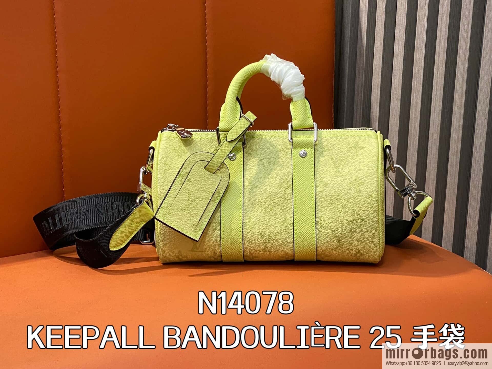 [Boutique‑grade] N14078 light yellow, men's bag, pillow bag KEEPALL BANDOULIZRE 25 handbag