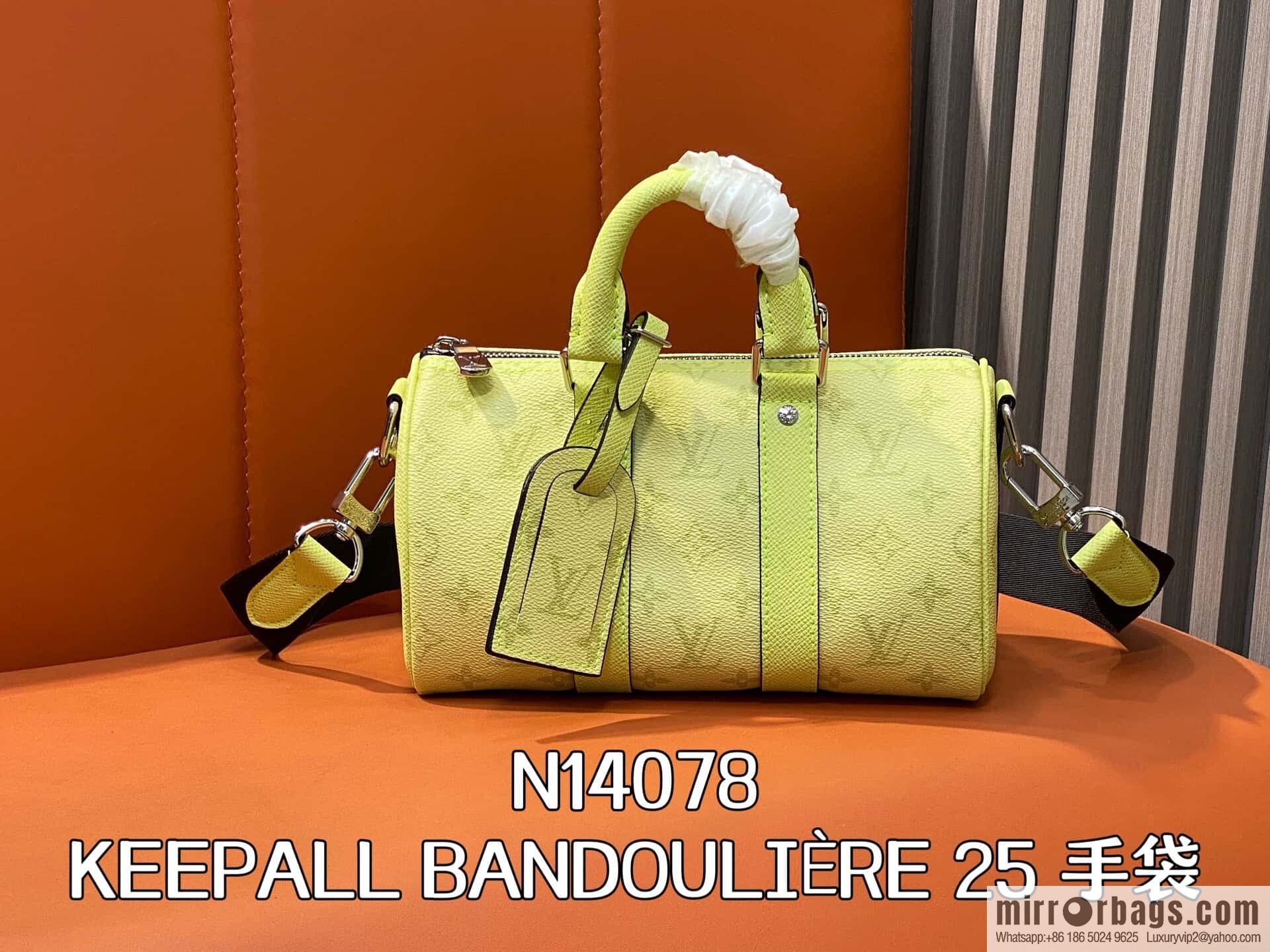 [Boutique‑grade] N14078 light yellow, men's bag, pillow bag KEEPALL BANDOULIZRE 25 handbag