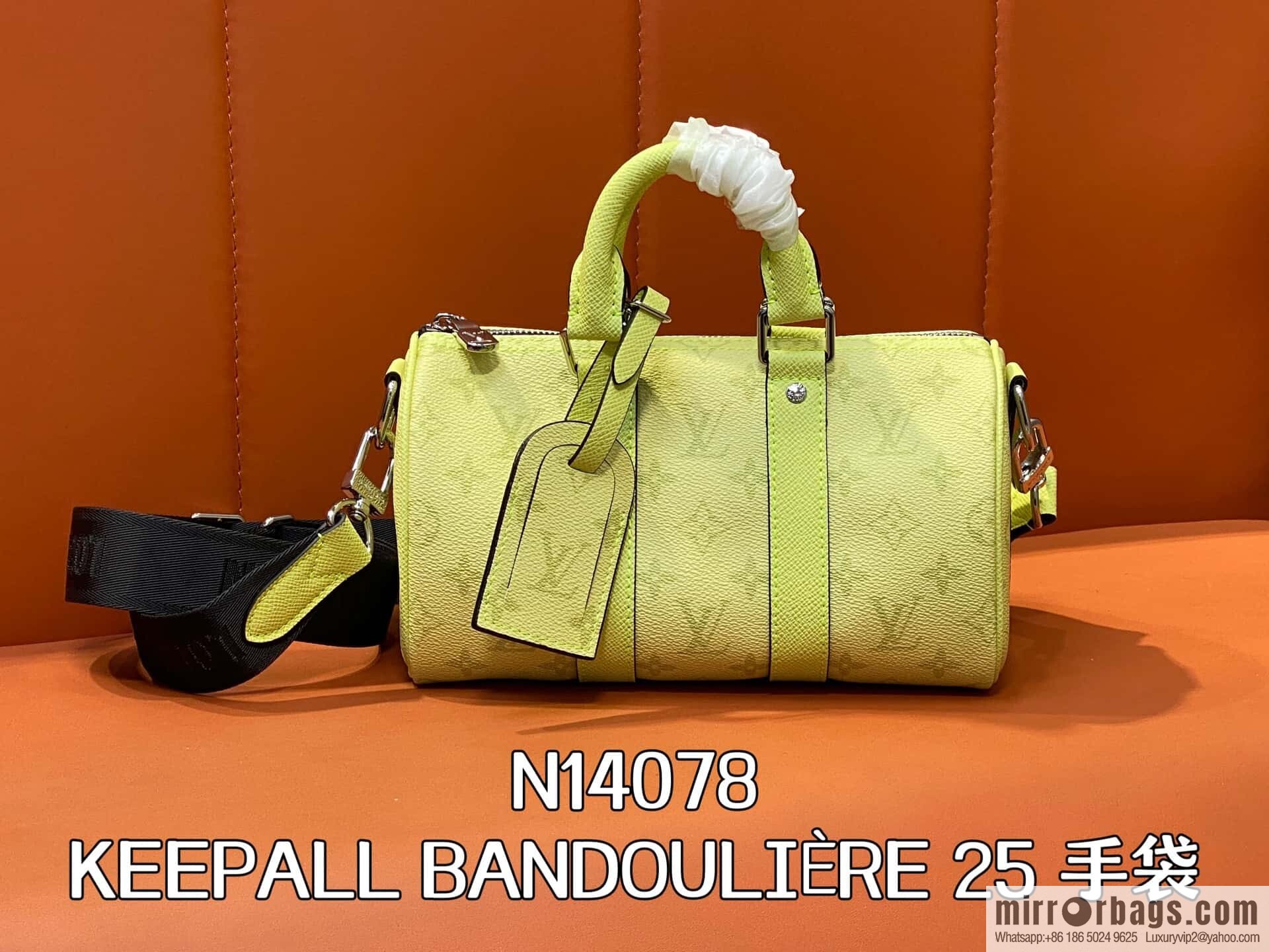 [Boutique‑grade] N14078 light yellow, men's bag, pillow bag KEEPALL BANDOULIZRE 25 handbag