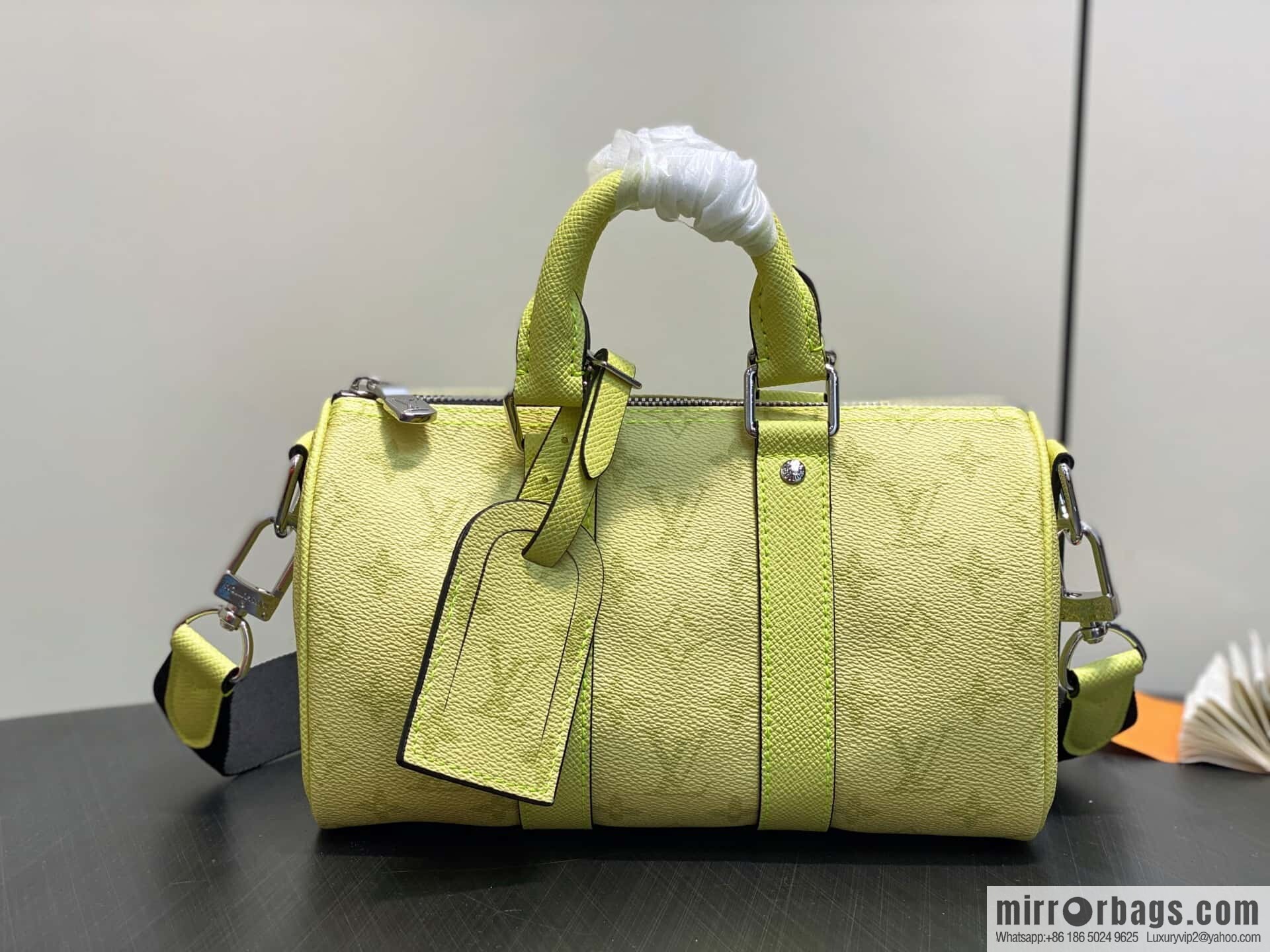 [Boutique‑grade] N14078 light yellow, men's bag, pillow bag KEEPALL BANDOULIZRE 25 handbag