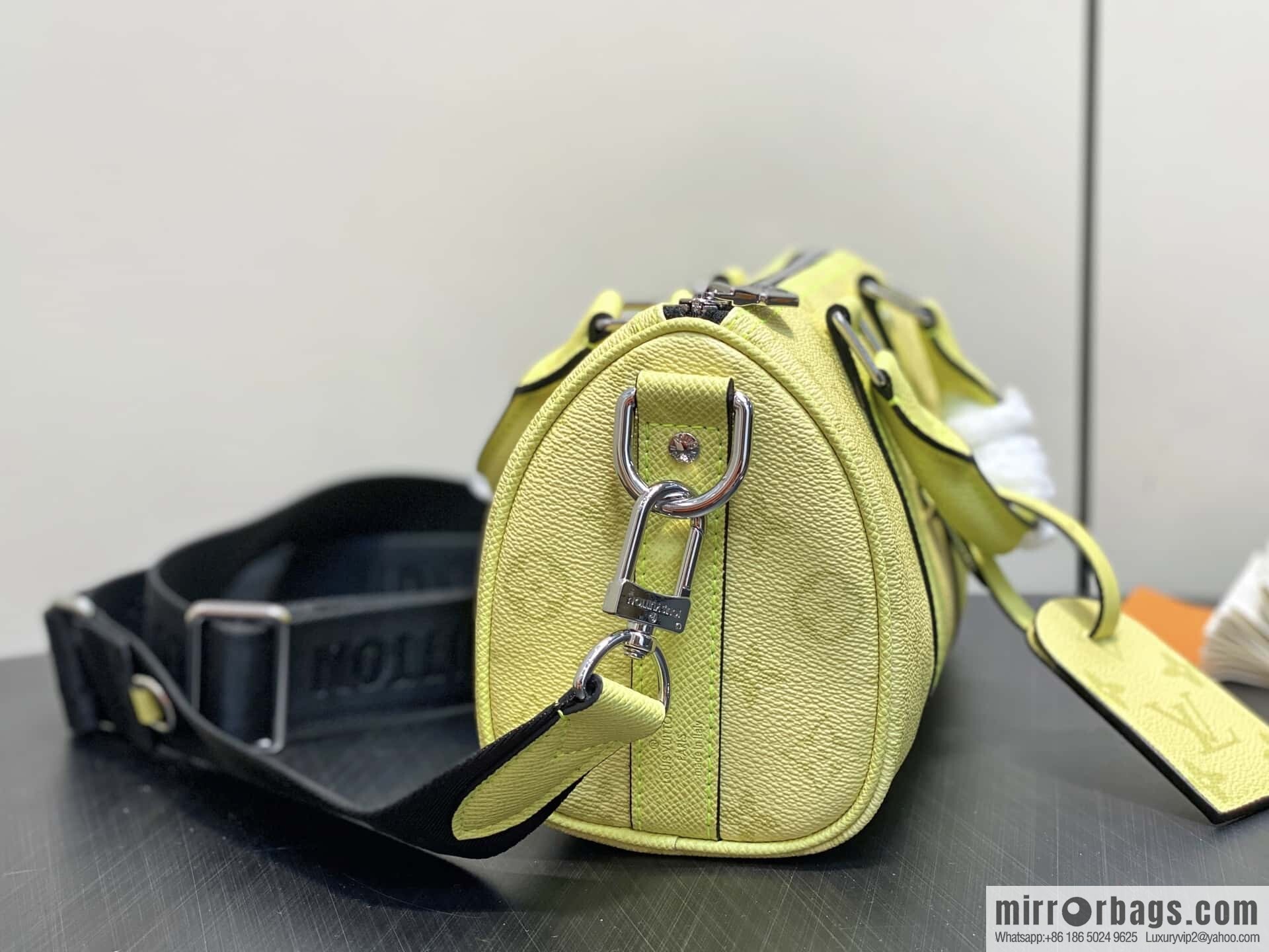 [Boutique‑grade] N14078 light yellow, men's bag, pillow bag KEEPALL BANDOULIZRE 25 handbag
