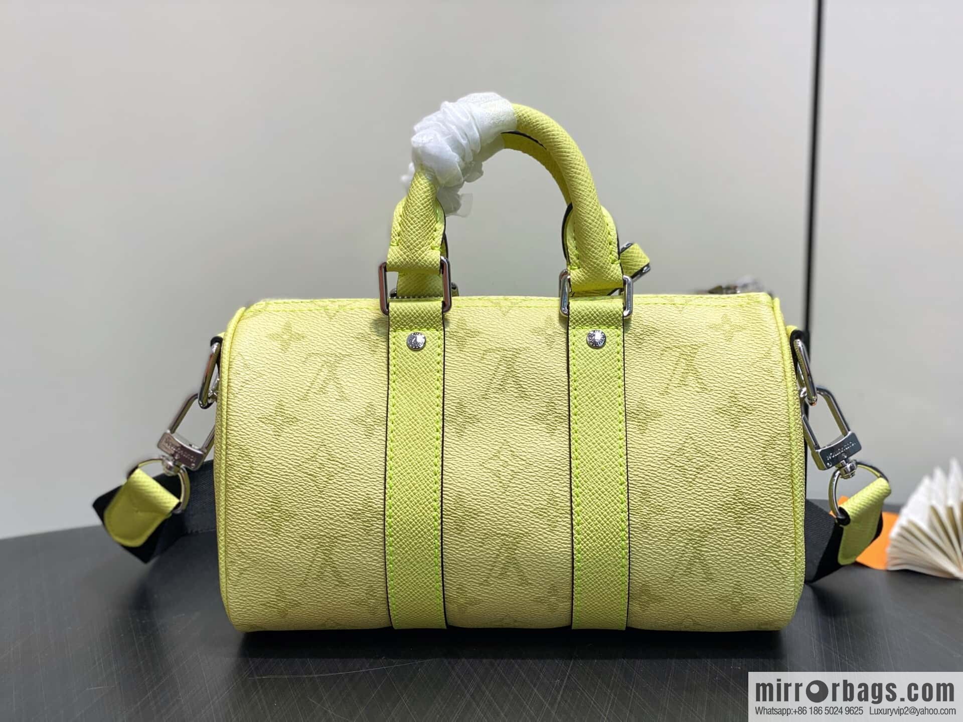 [Boutique‑grade] N14078 light yellow, men's bag, pillow bag KEEPALL BANDOULIZRE 25 handbag