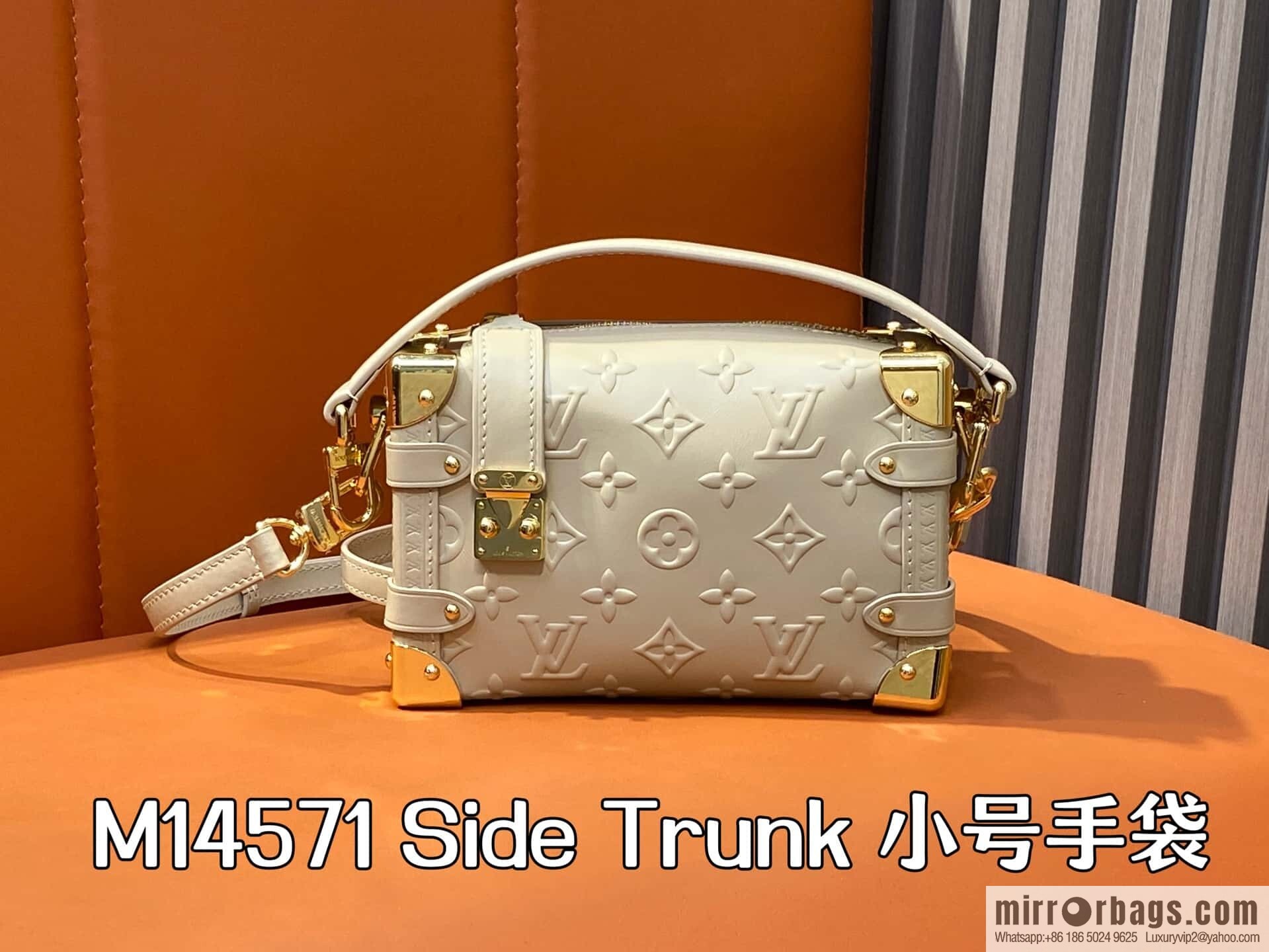 [Boutique‑grade] M14571 cream apricot, full leather soft box bag Side Trunk small handbag