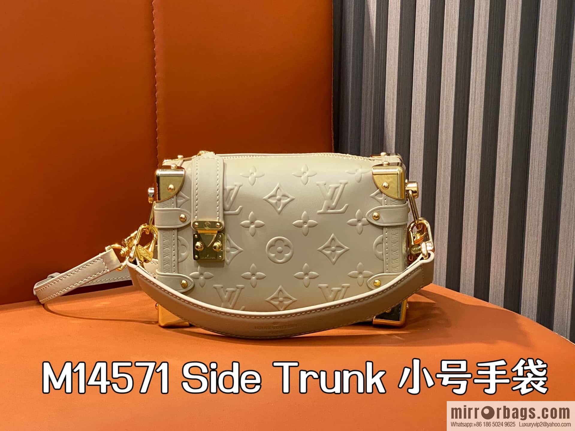 [Boutique‑grade] M14571 cream apricot, full leather soft box bag Side Trunk small handbag