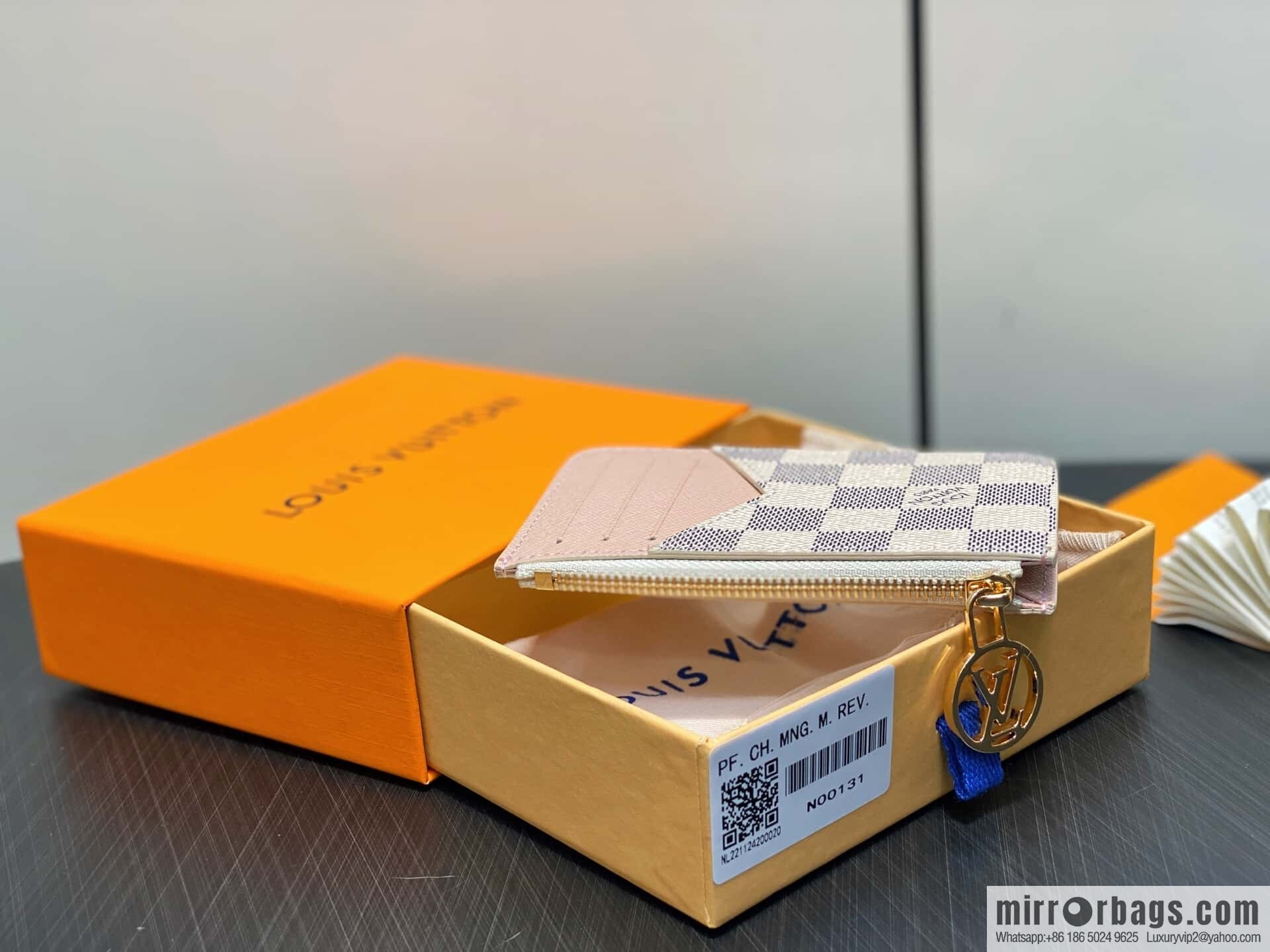 [Boutique‑grade] N00131 white grid pink, card bag card clip wallet M81881 M83602 Romy card clip