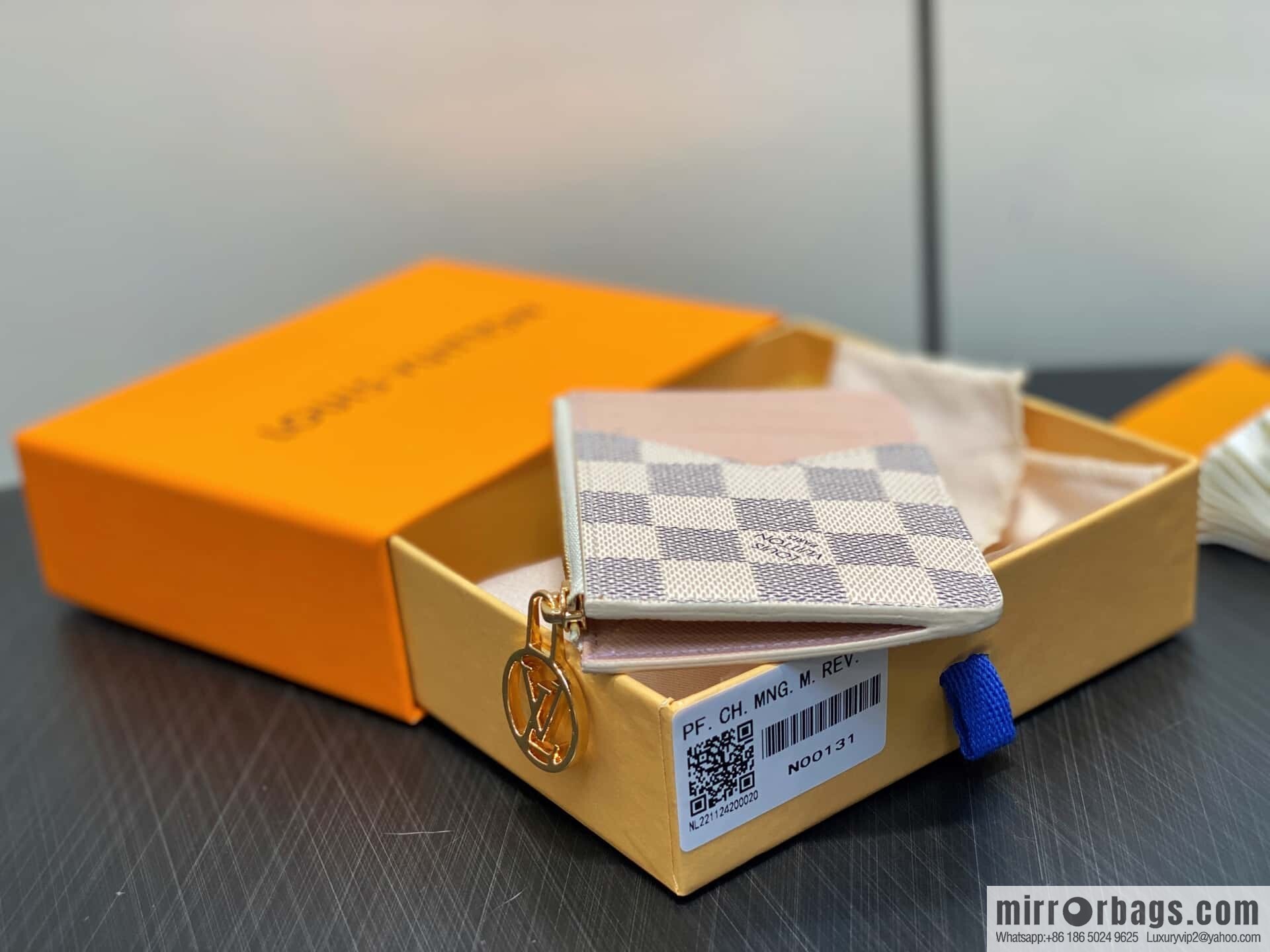 [Boutique‑grade] N00131 white grid pink, card bag card clip wallet M81881 M83602 Romy card clip