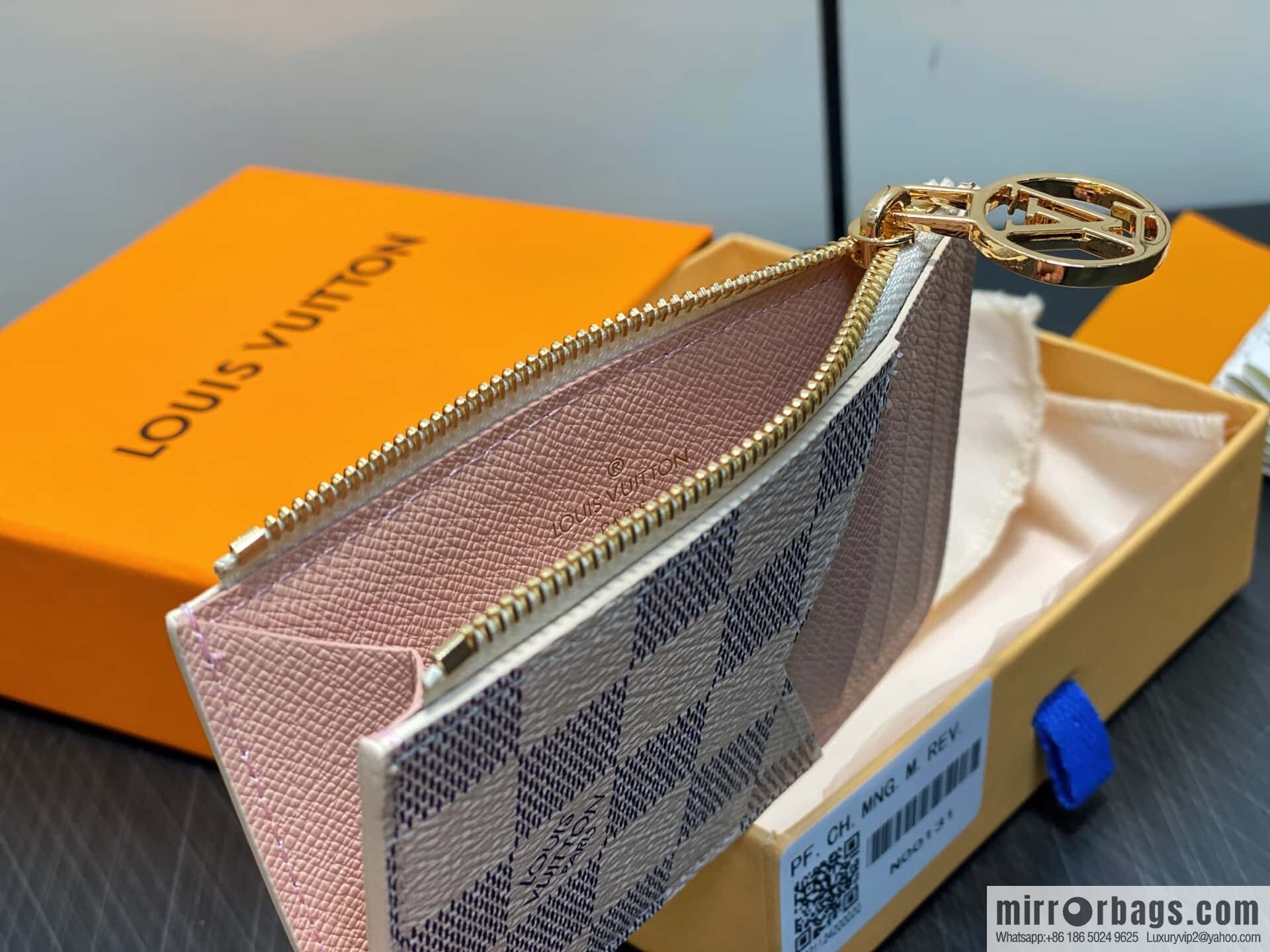 [Boutique‑grade] N00131 white grid pink, card bag card clip wallet M81881 M83602 Romy card clip