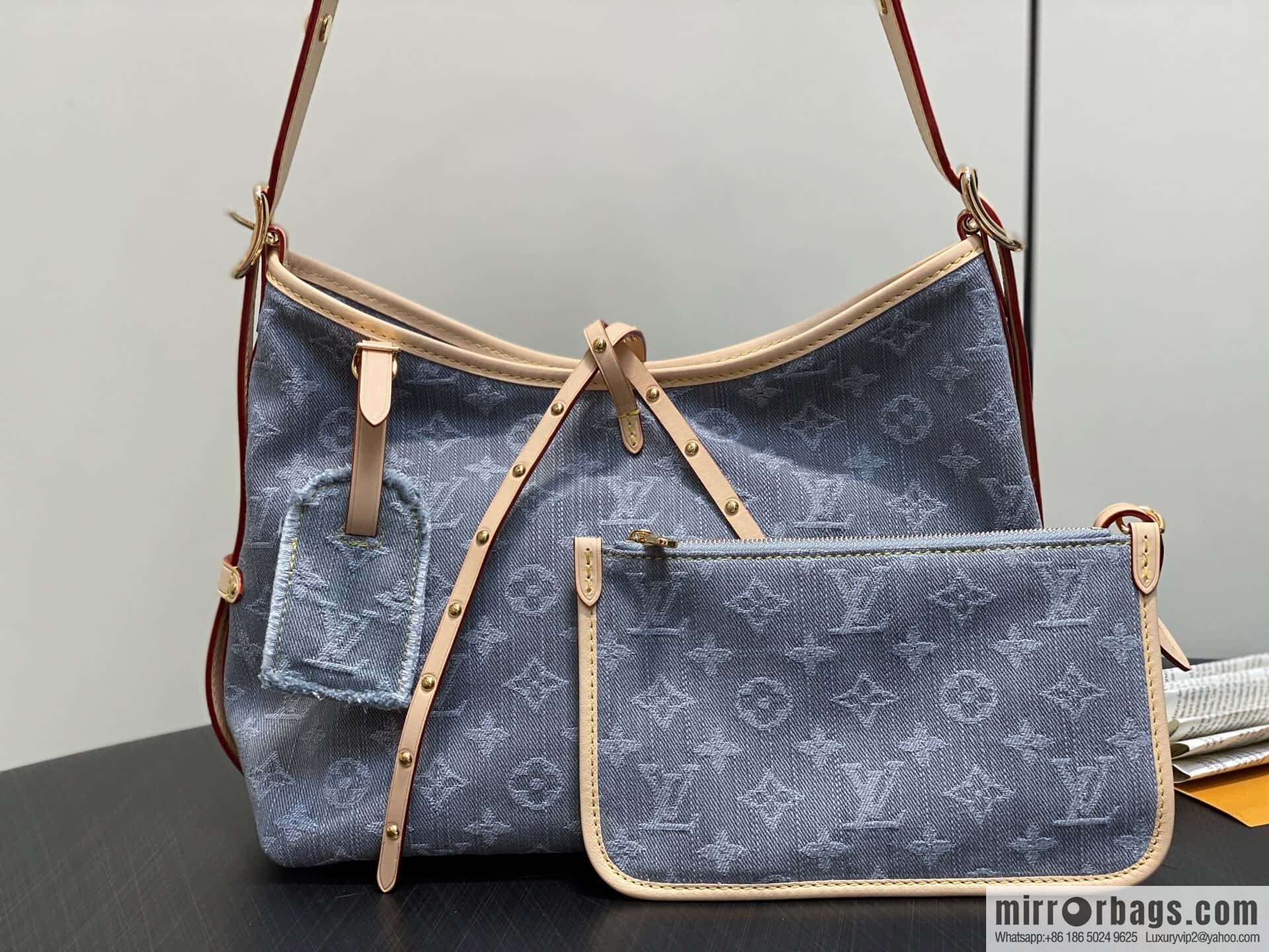[Boutique‑grade] M13289 gray, denim shopping bag CARRYALL small handbag
