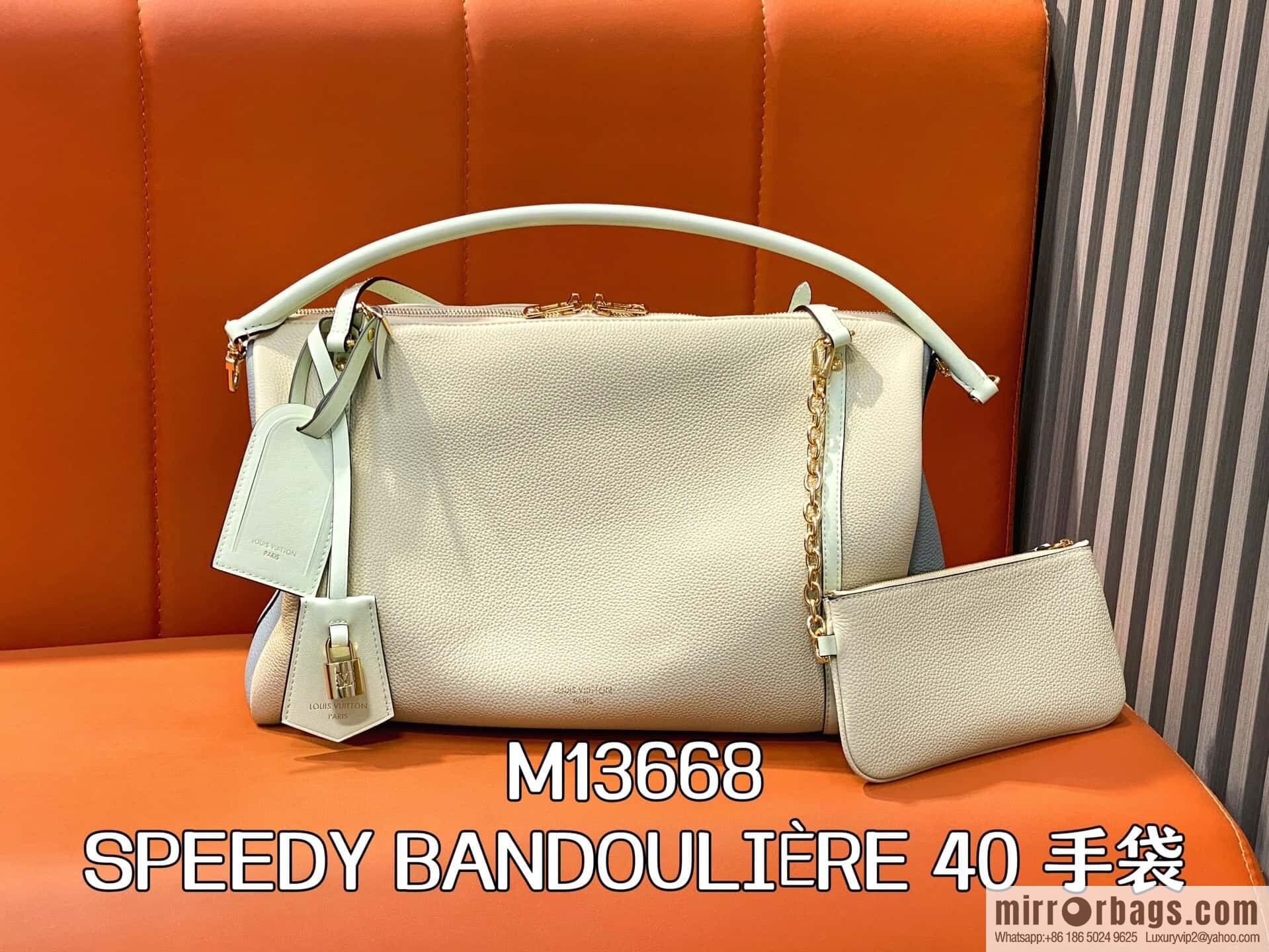 [Boutique‑grade] M13668 milkshake white, full leather speedy pillow bag SPEEDY BANDOULIZRE 40 handbag