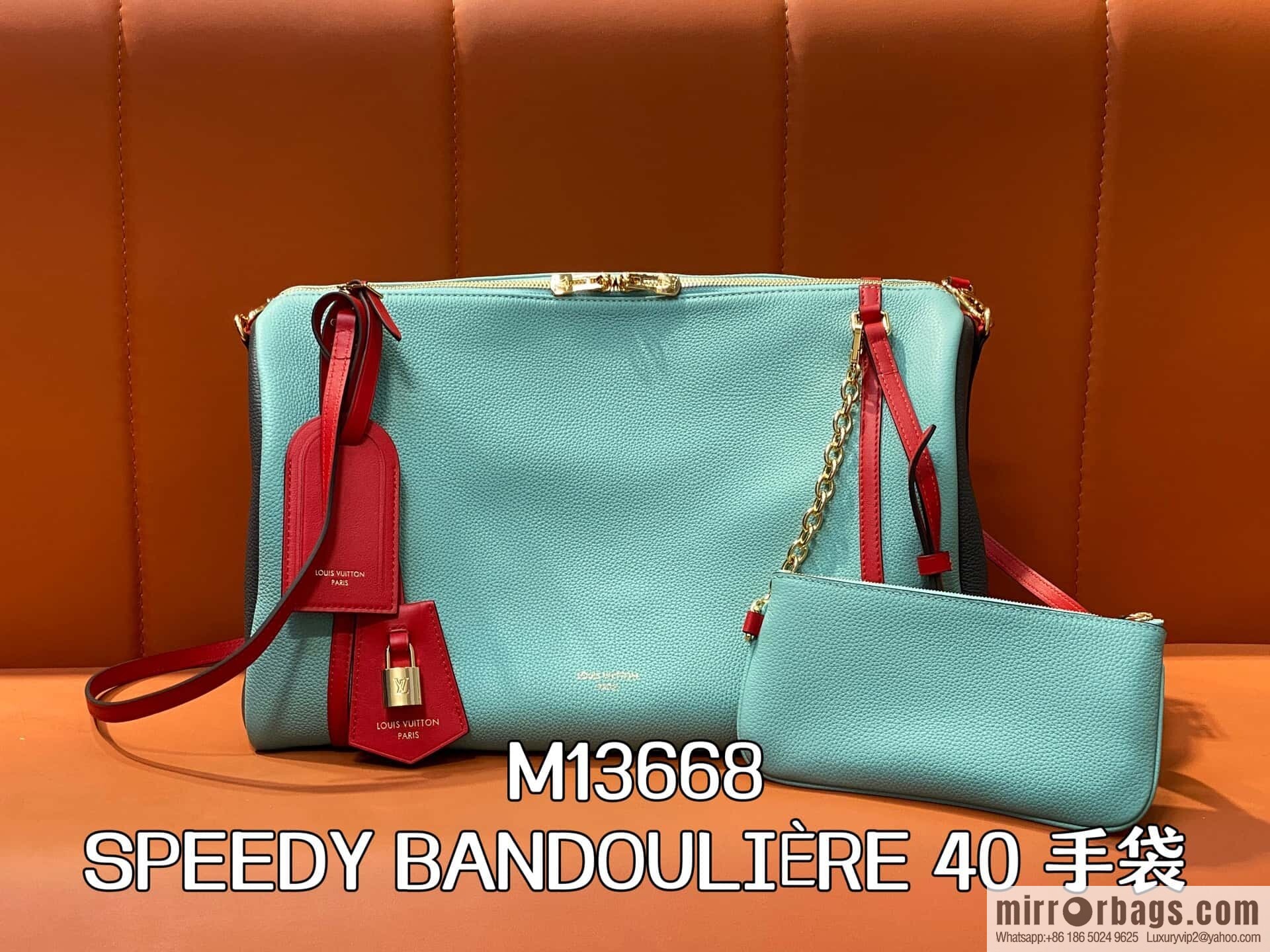 [Boutique‑grade] M13668 Macaron blue, full leather speedy pillow bag SPEEDY BANDOULIIZRE 40 handbag