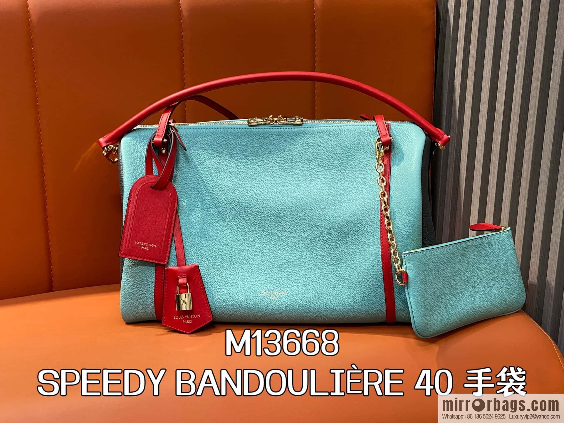 [Boutique‑grade] M13668 Macaron blue, full leather speedy pillow bag SPEEDY BANDOULIIZRE 40 handbag