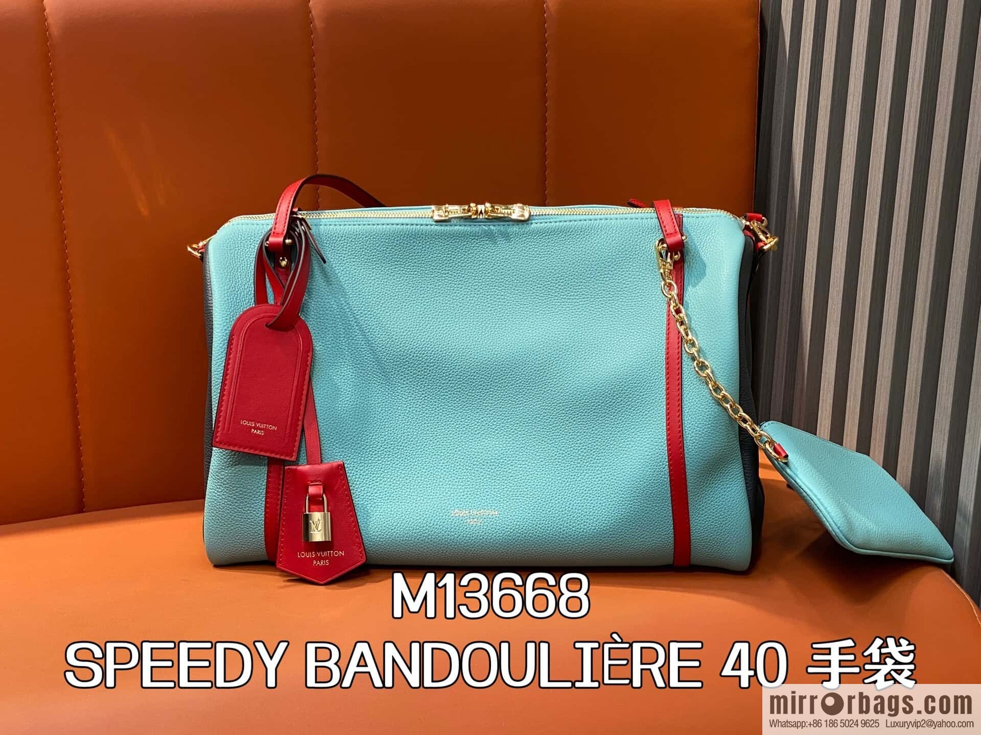 [Boutique‑grade] M13668 Macaron blue, full leather speedy pillow bag SPEEDY BANDOULIIZRE 40 handbag