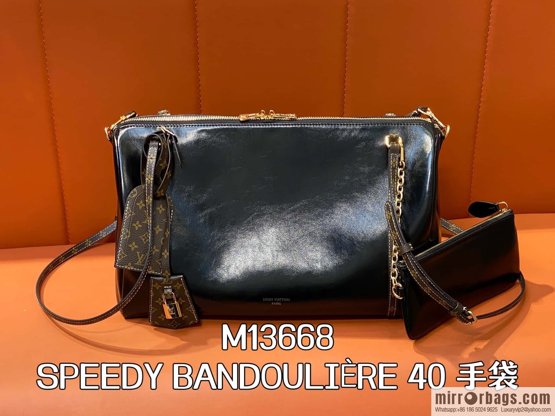 [Boutique‑grade] M13668 black oil wax leather, full leather speedy pillow bag SPEEDY BANDOULIZRE 40 handbag