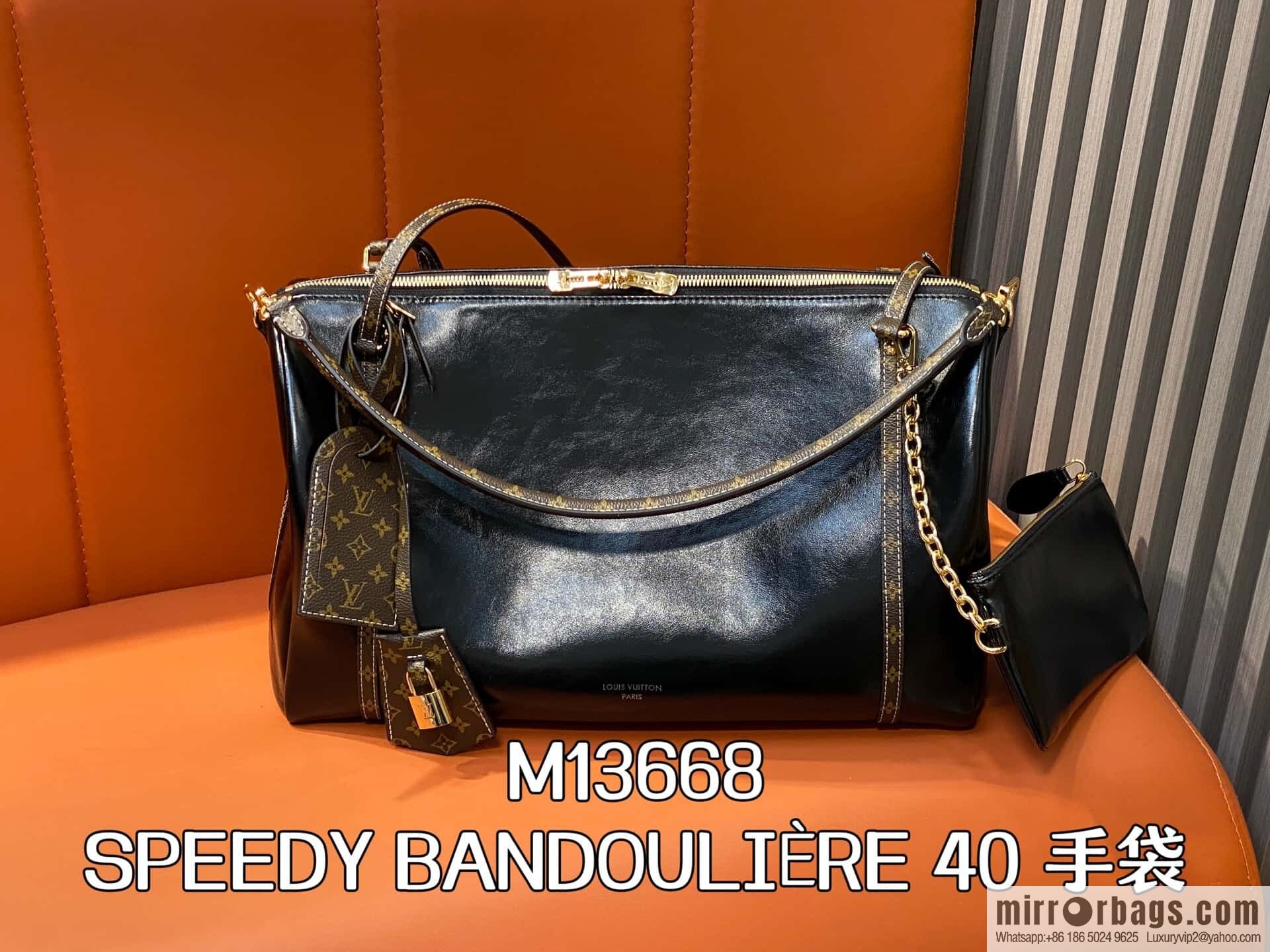 [Boutique‑grade] M13668 black oil wax leather, full leather speedy pillow bag SPEEDY BANDOULIZRE 40 handbag