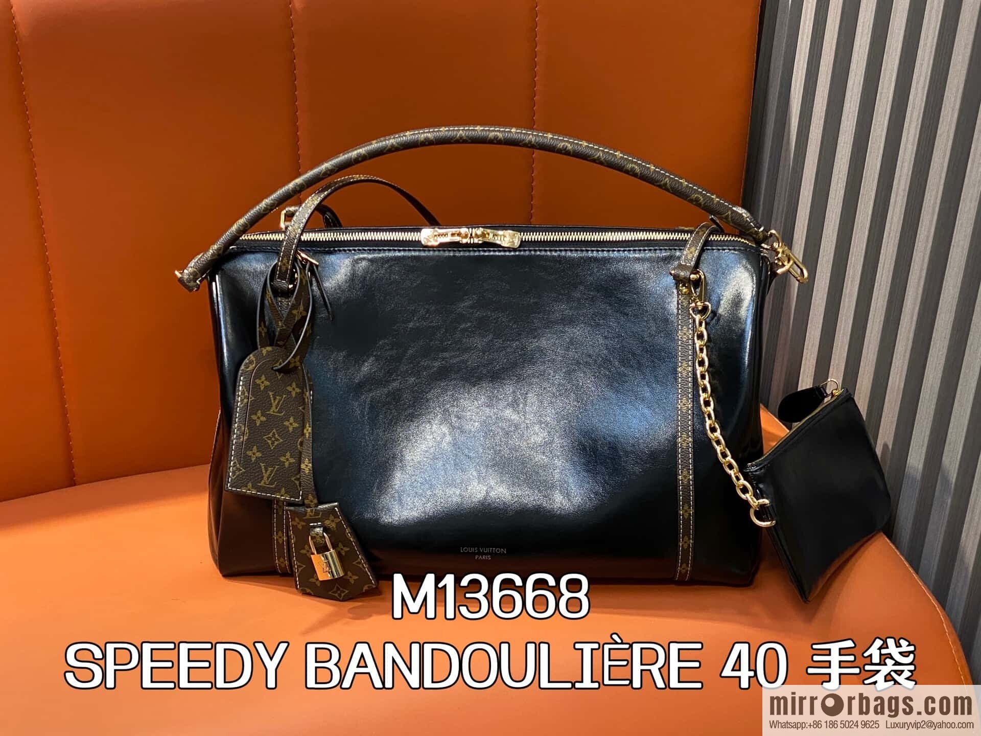 [Boutique‑grade] M13668 black oil wax leather, full leather speedy pillow bag SPEEDY BANDOULIZRE 40 handbag