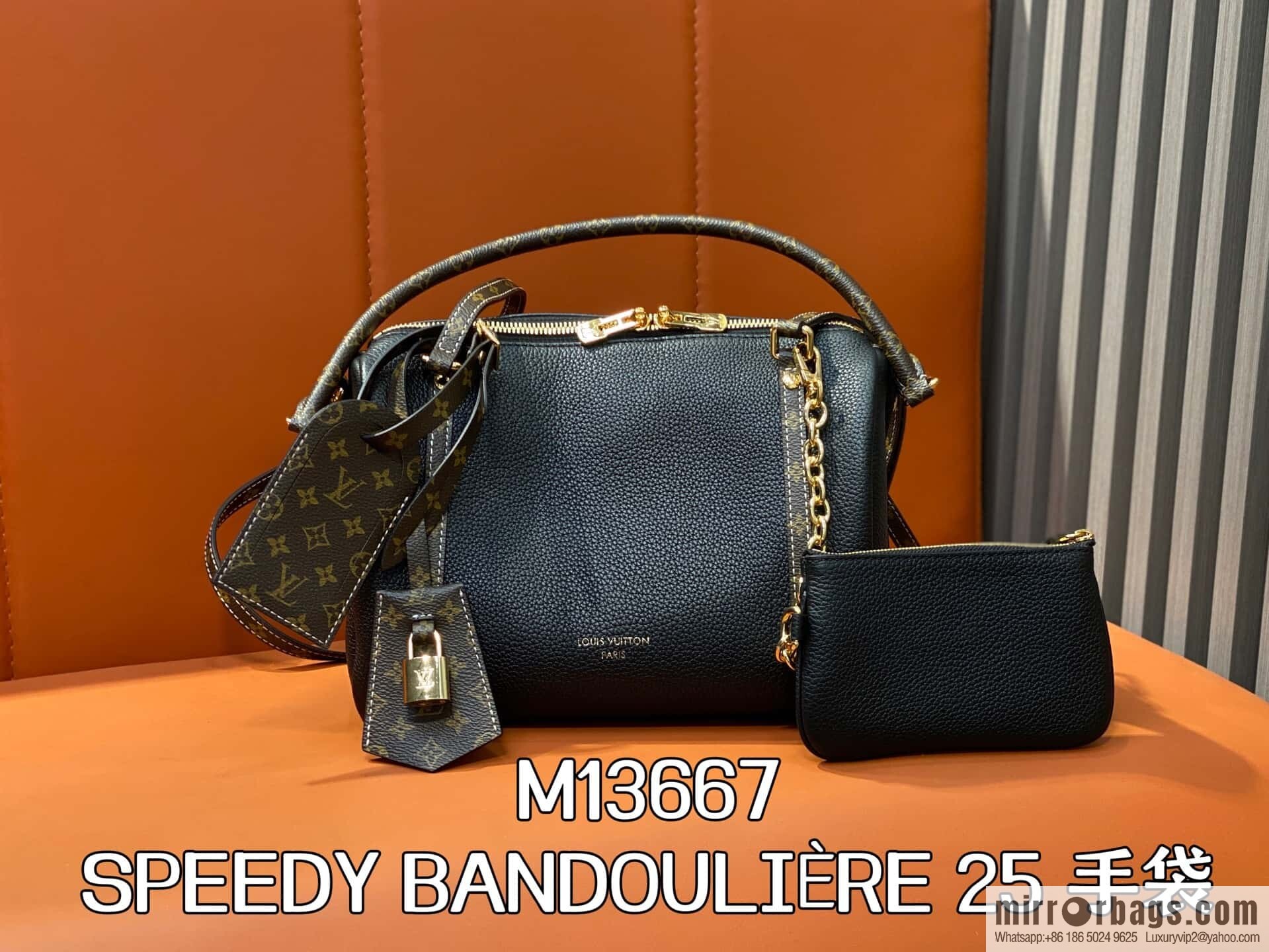 [Boutique‑grade] M13667 black, full leather speedy pillow bag SPEEDY BANDOULIZRE 25 handbag