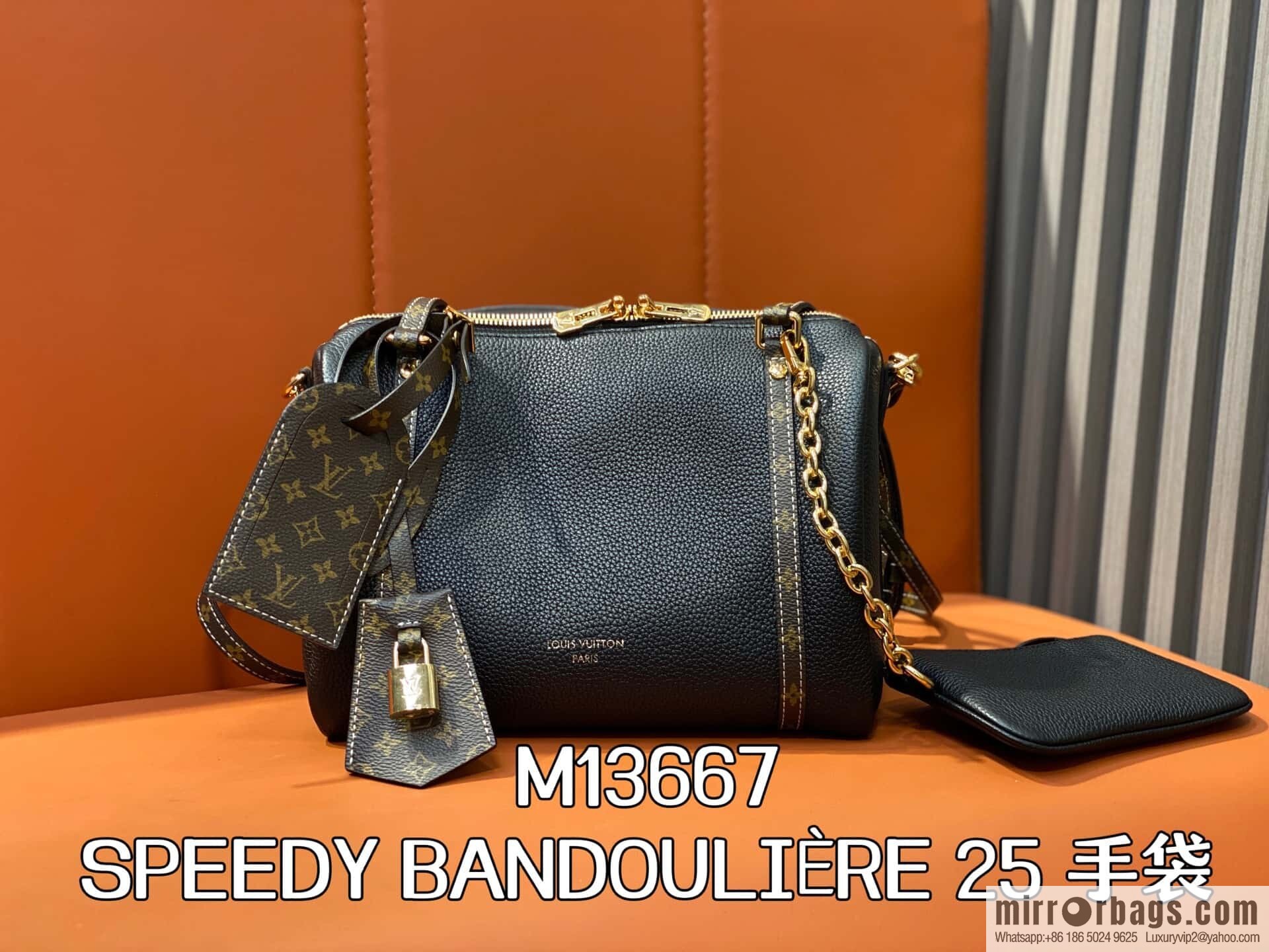 [Boutique‑grade] M13667 black, full leather speedy pillow bag SPEEDY BANDOULIZRE 25 handbag