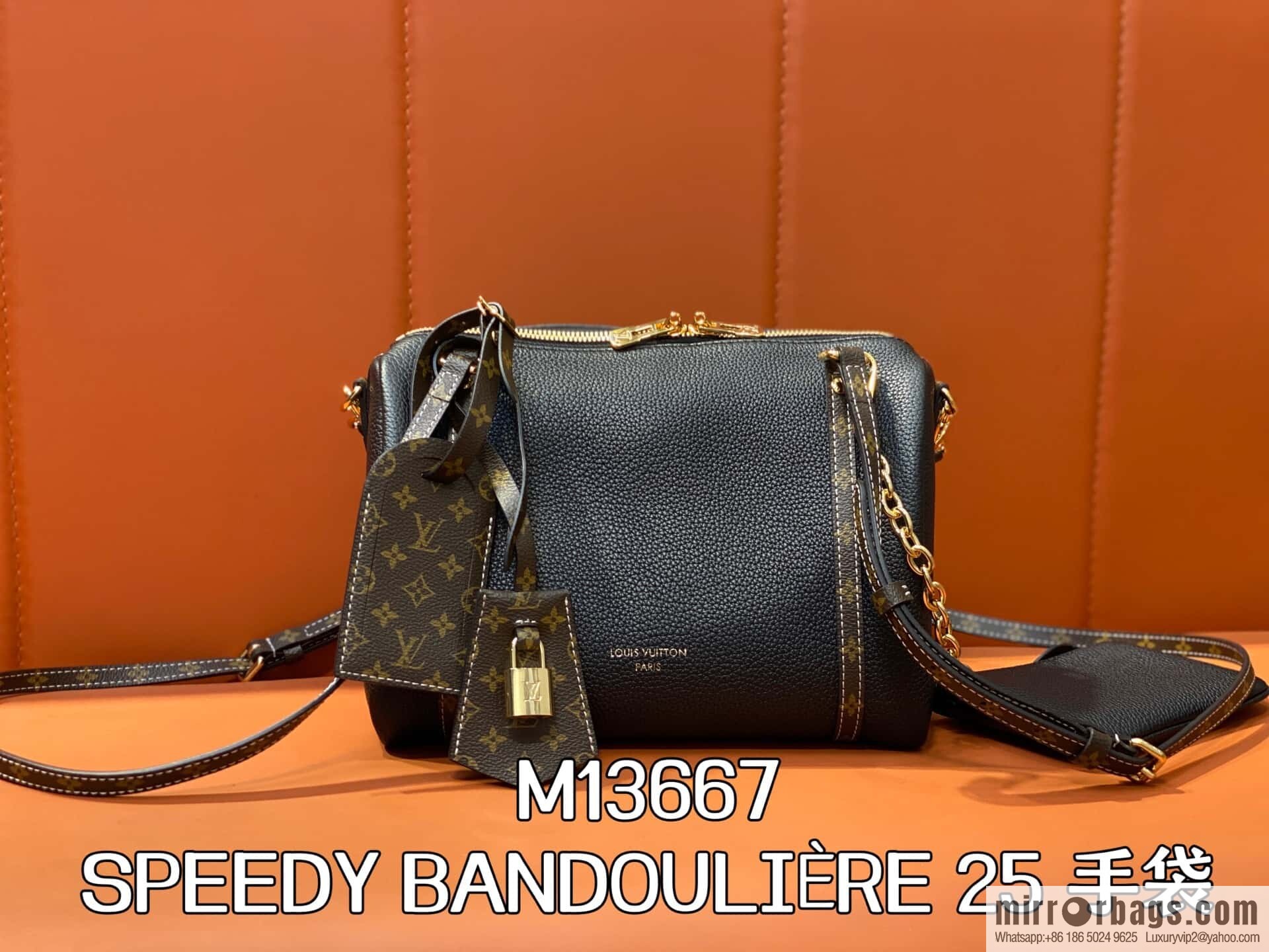 [Boutique‑grade] M13667 black, full leather speedy pillow bag SPEEDY BANDOULIZRE 25 handbag