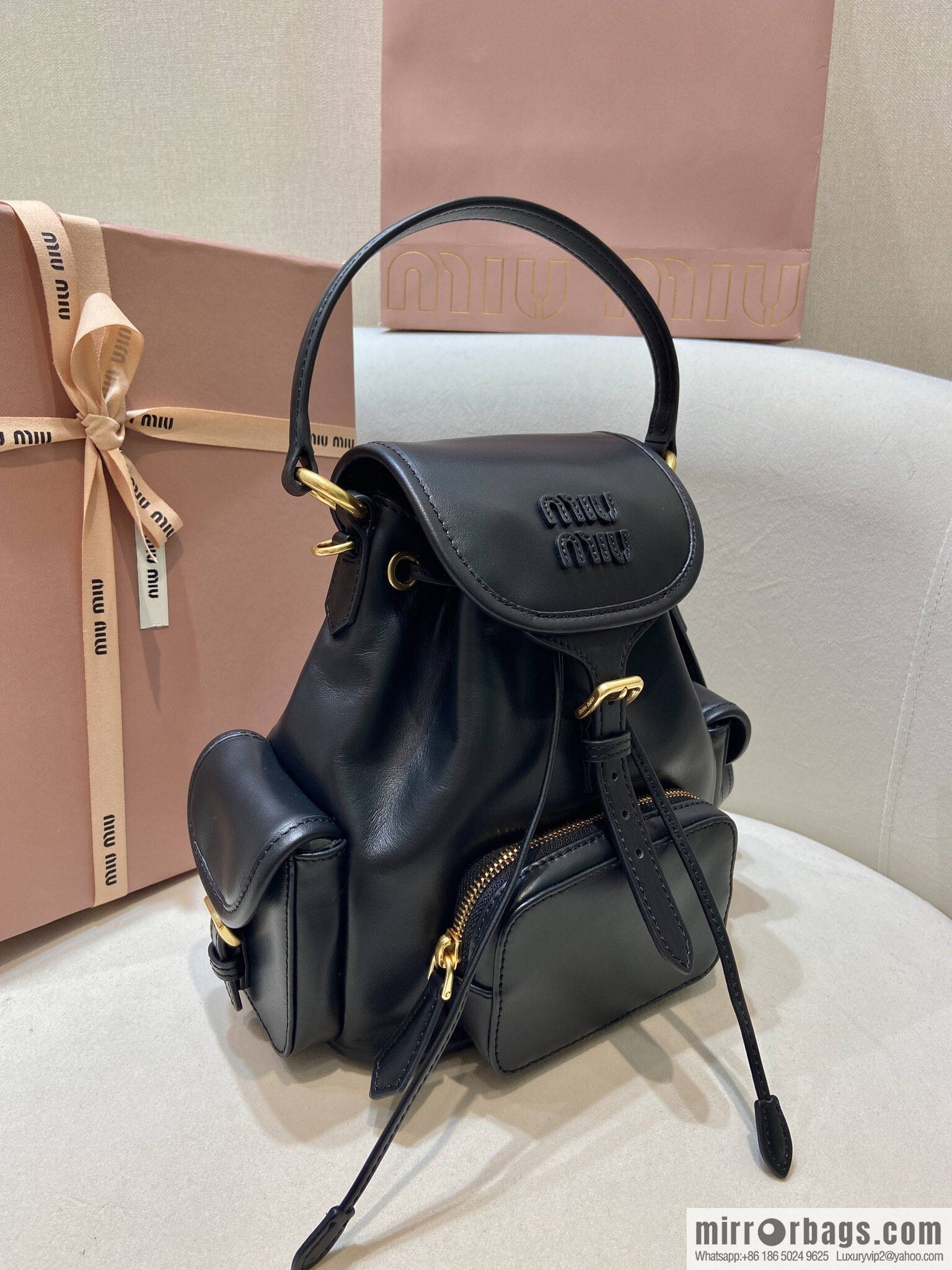 MIUMIU new backpack 5BZ043 small multi-function, black.