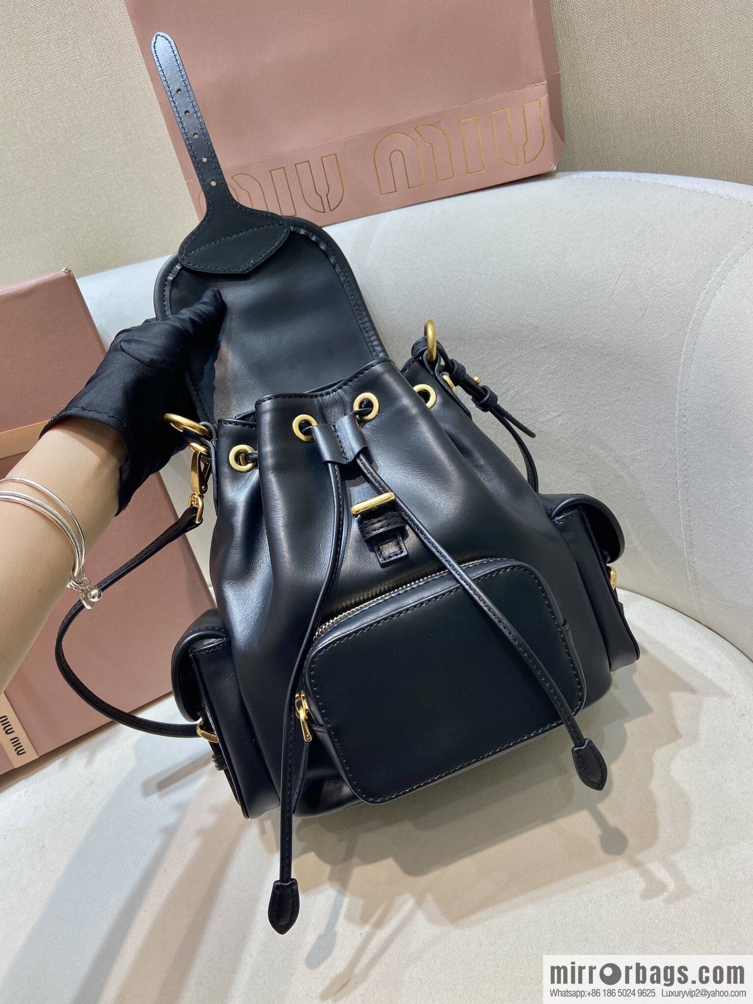 MIUMIU new backpack 5BZ043 small multi-function, black.