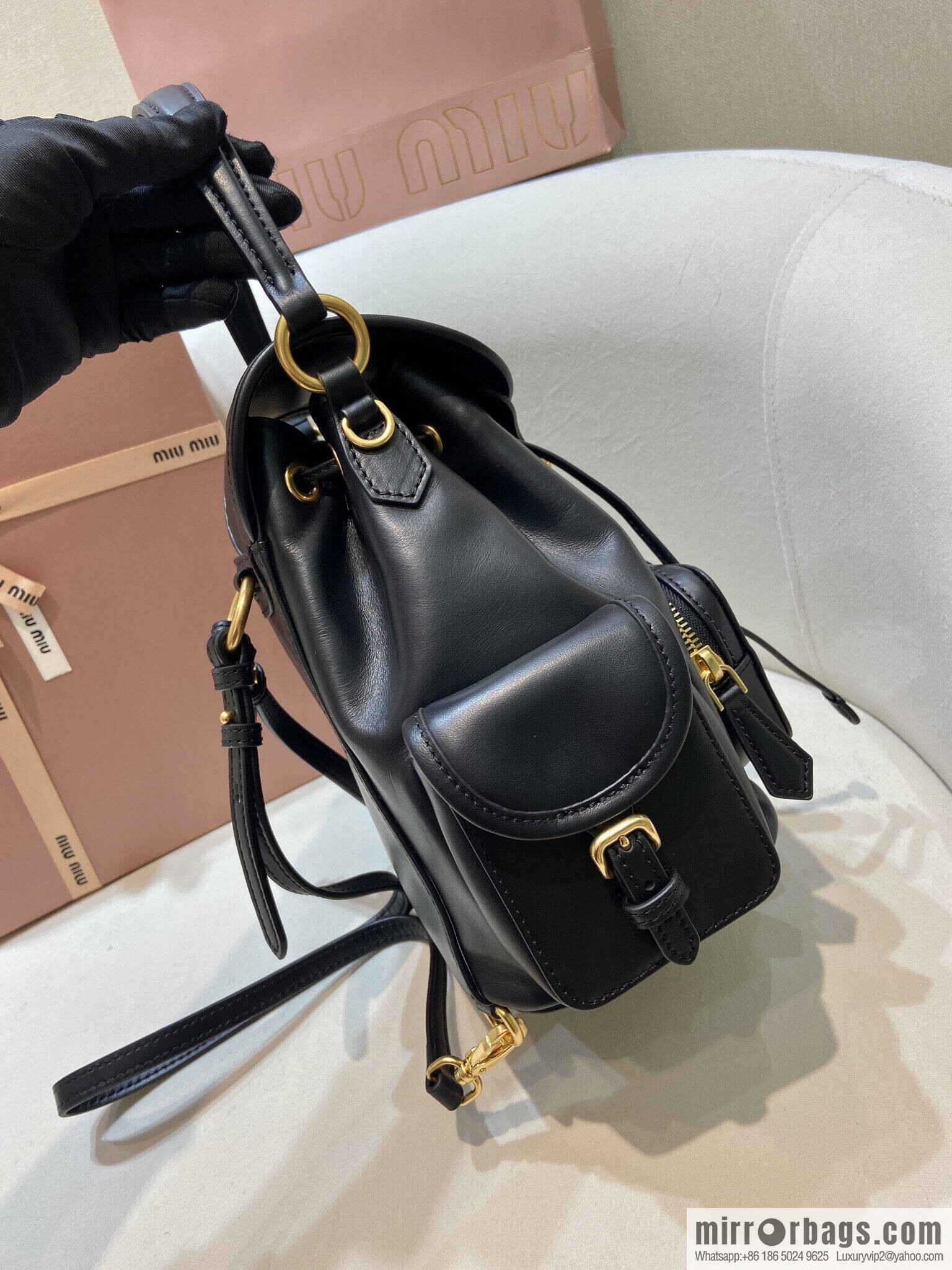 MIUMIU new backpack 5BZ043 small multi-function, black.