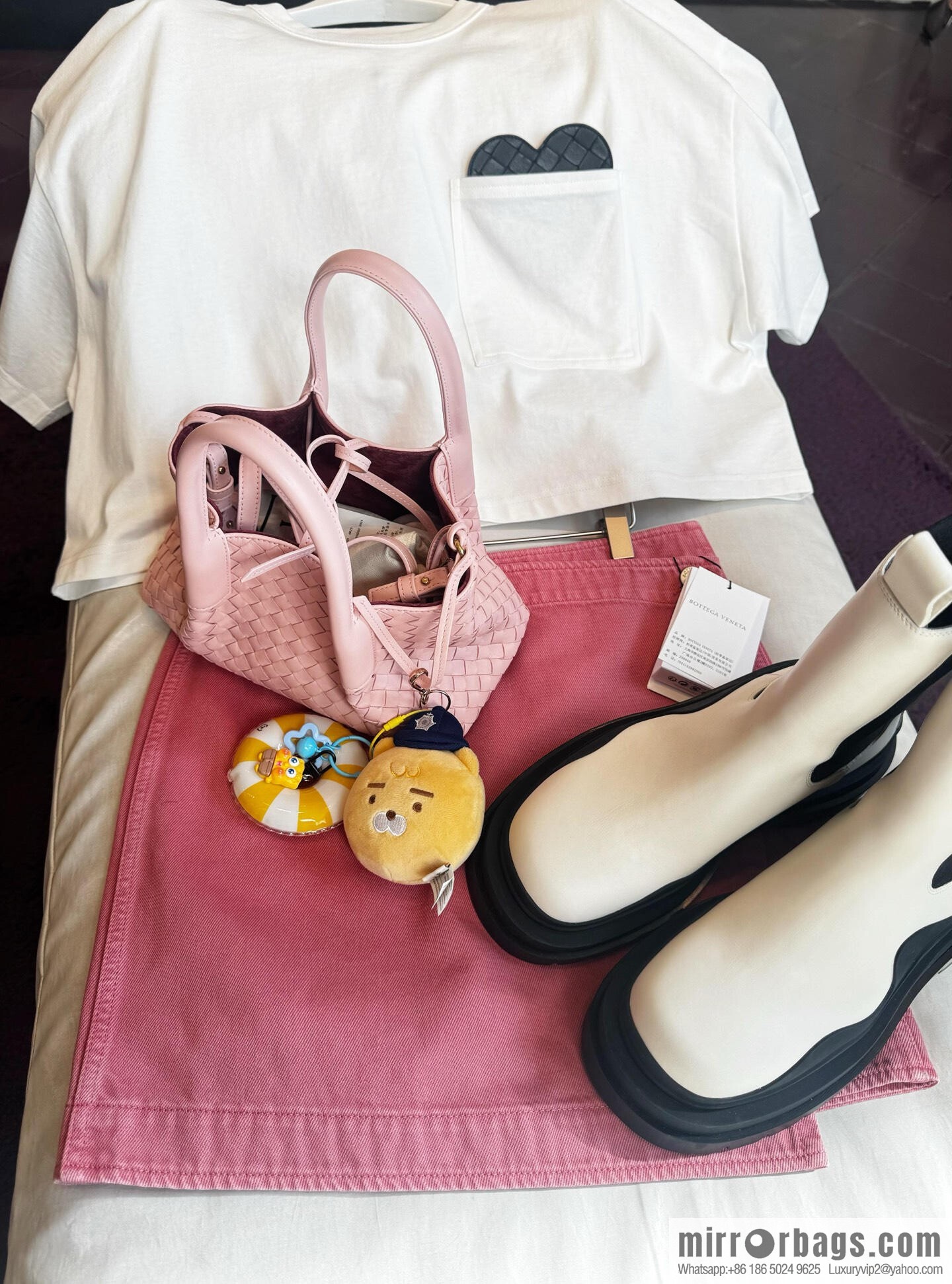 BV small Pinacoteca tote bag 819004 rose powder