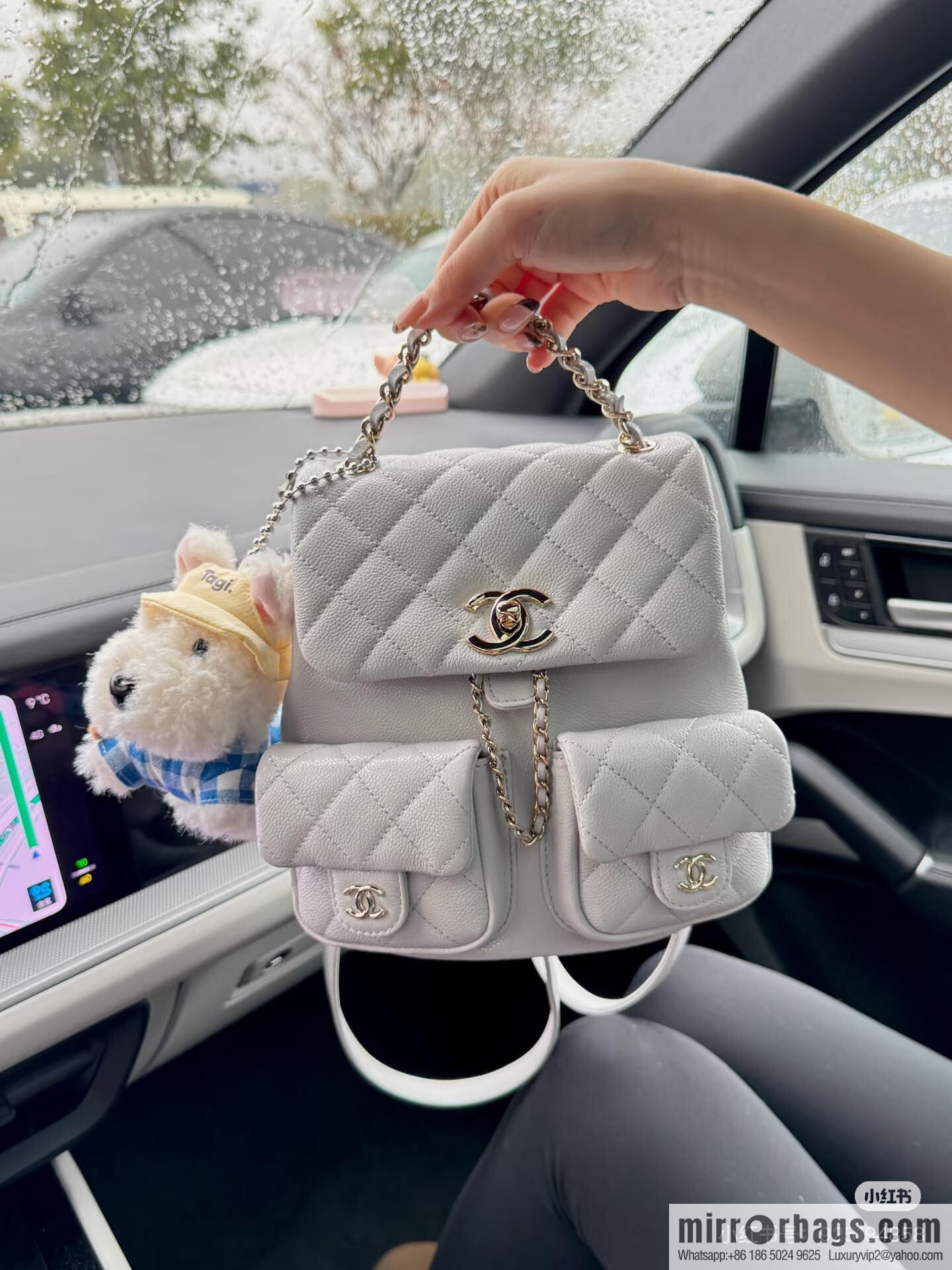 CHANEL Double Pocket Frog ๐ธ Retro Backpack, Light Grey, Medium AS3860