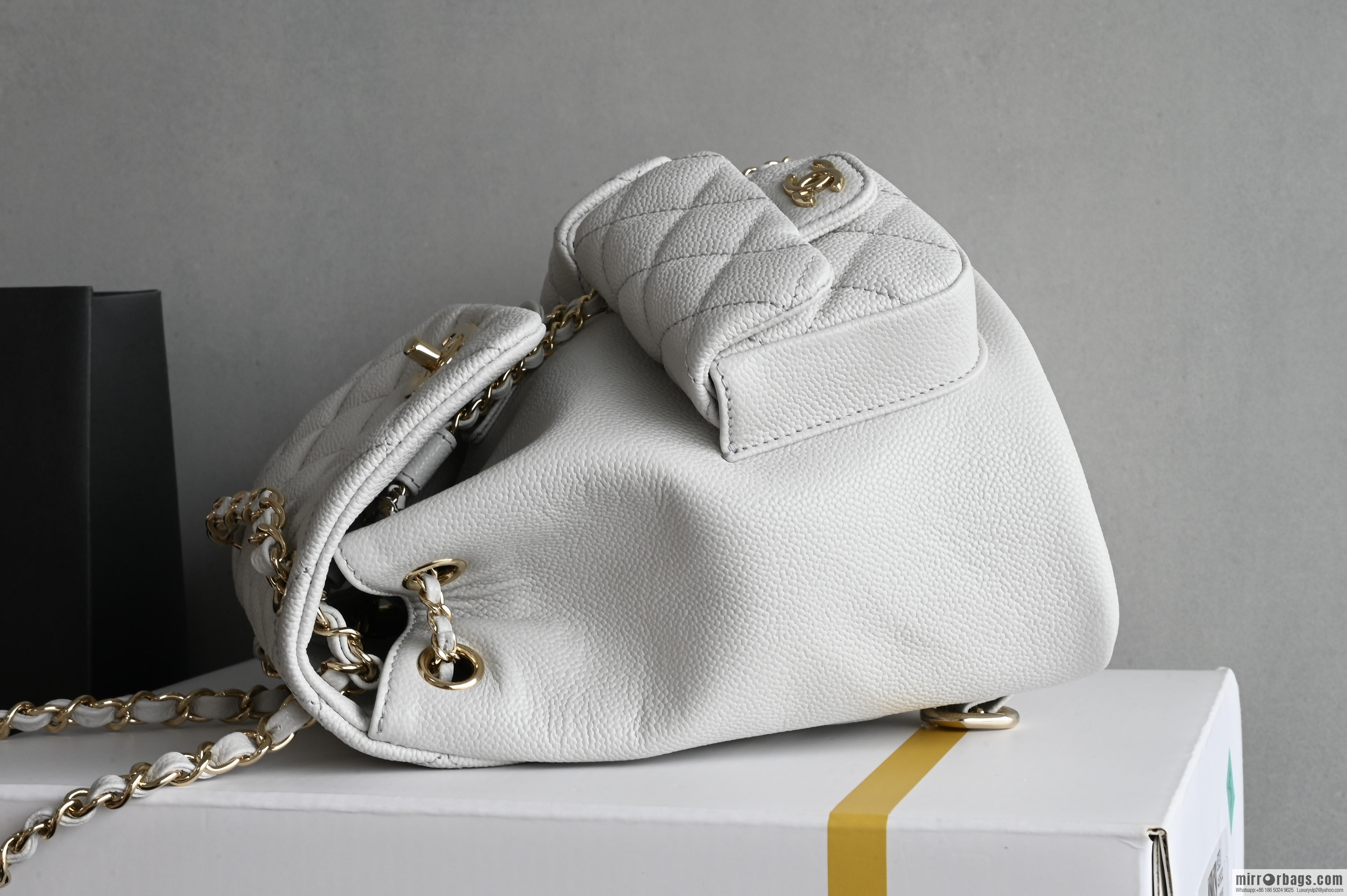 CHANEL Double Pocket Frog ๐ธ Retro Backpack, Light Grey, Medium AS3860