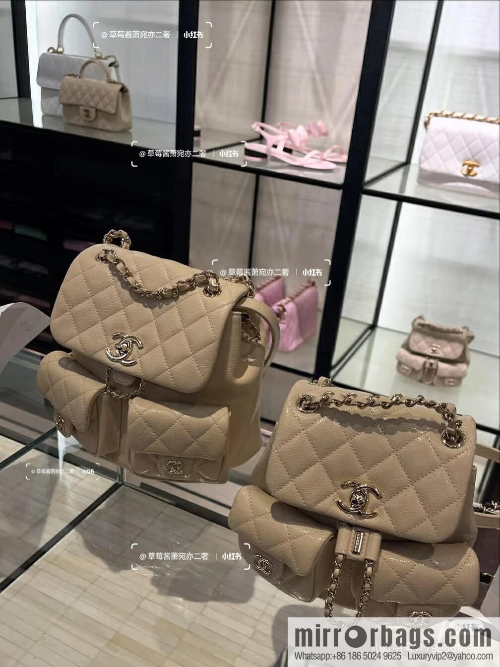 CHANEL Double Pocket Frog ๐ธ Retro Backpack, Light Apricot, Medium AS3860