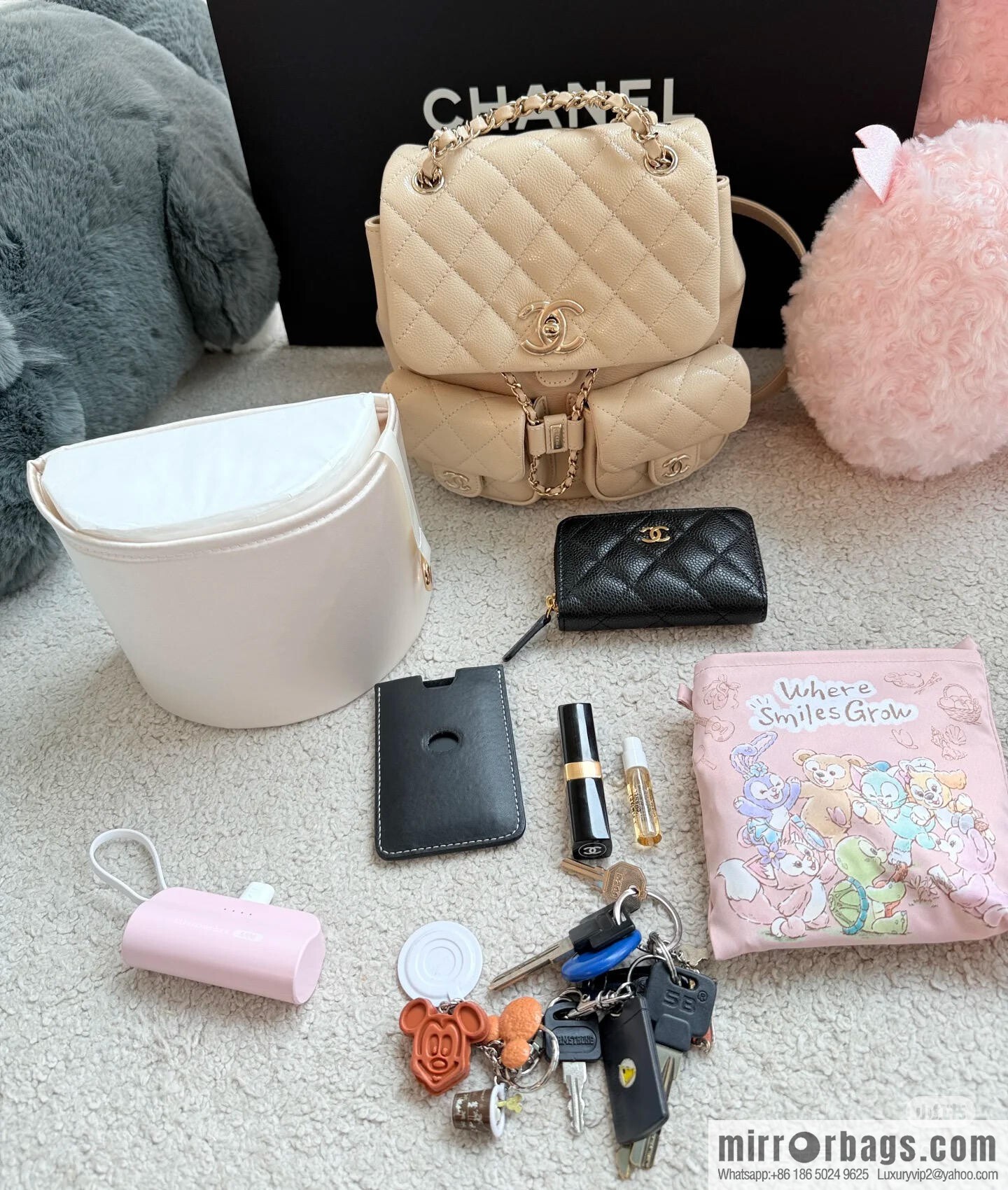 CHANEL Double Pocket Frog ๐ธ Retro Backpack, Light Apricot, Medium AS3860