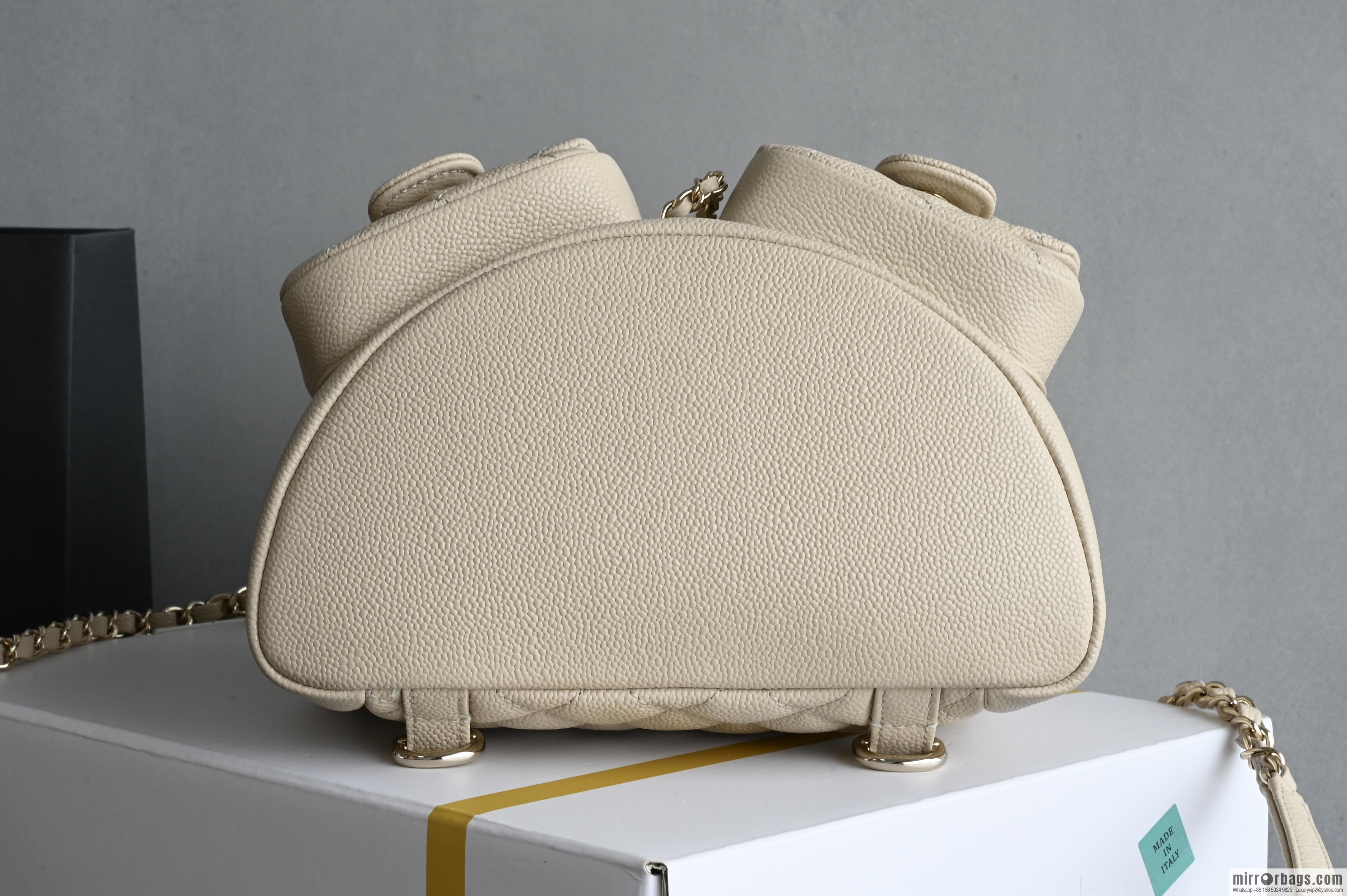 CHANEL Double Pocket Frog ๐ธ Retro Backpack, Light Apricot, Medium AS3860
