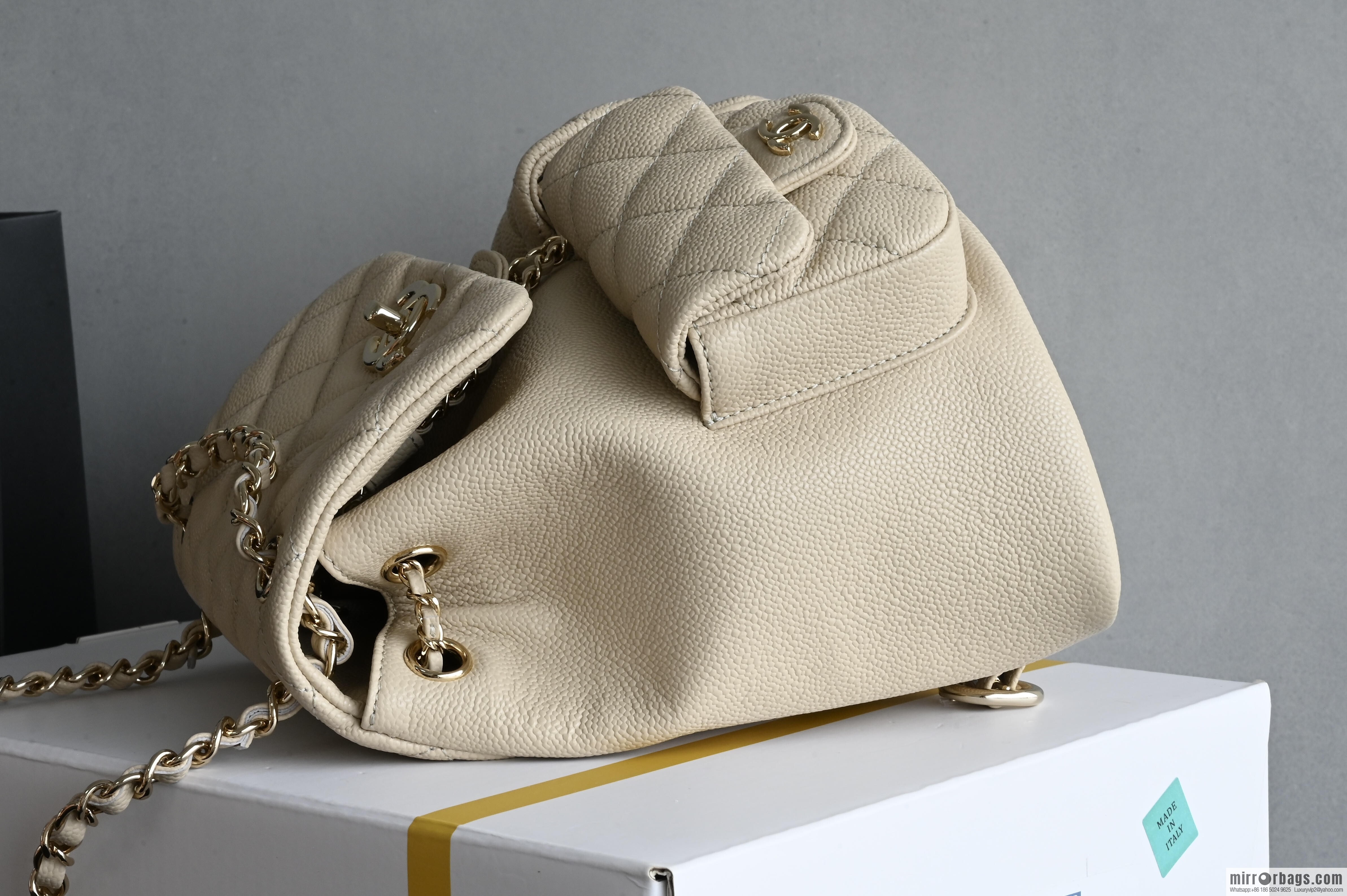 CHANEL Double Pocket Frog ๐ธ Retro Backpack, Light Apricot, Medium AS3860