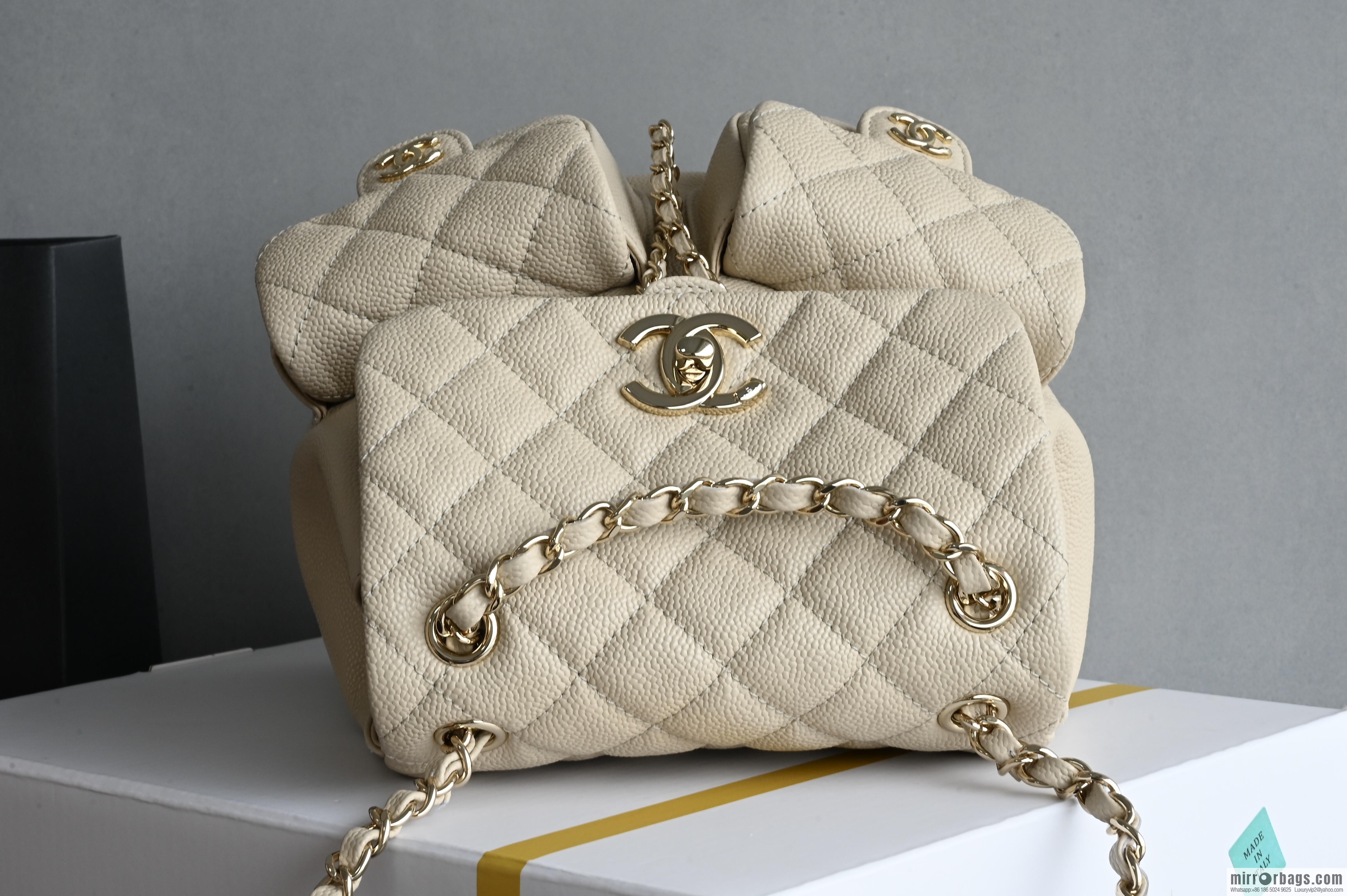 CHANEL Double Pocket Frog ๐ธ Retro Backpack, Light Apricot, Medium AS3860
