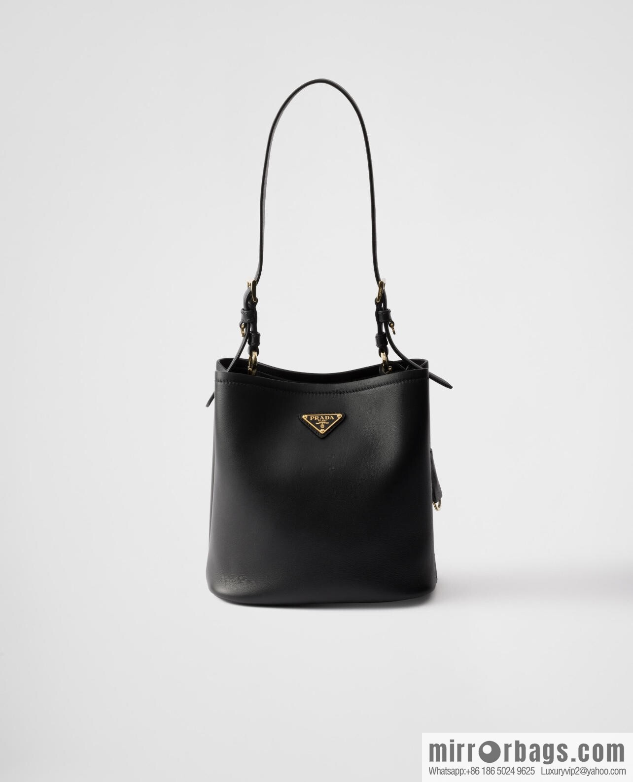 PRADA's new 1BE080 bucket bag, black.