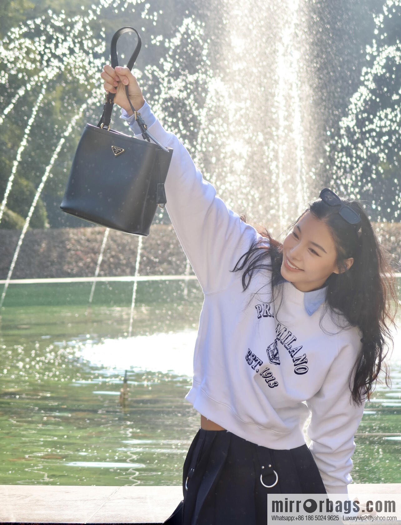 PRADA's new 1BE080 bucket bag, black.