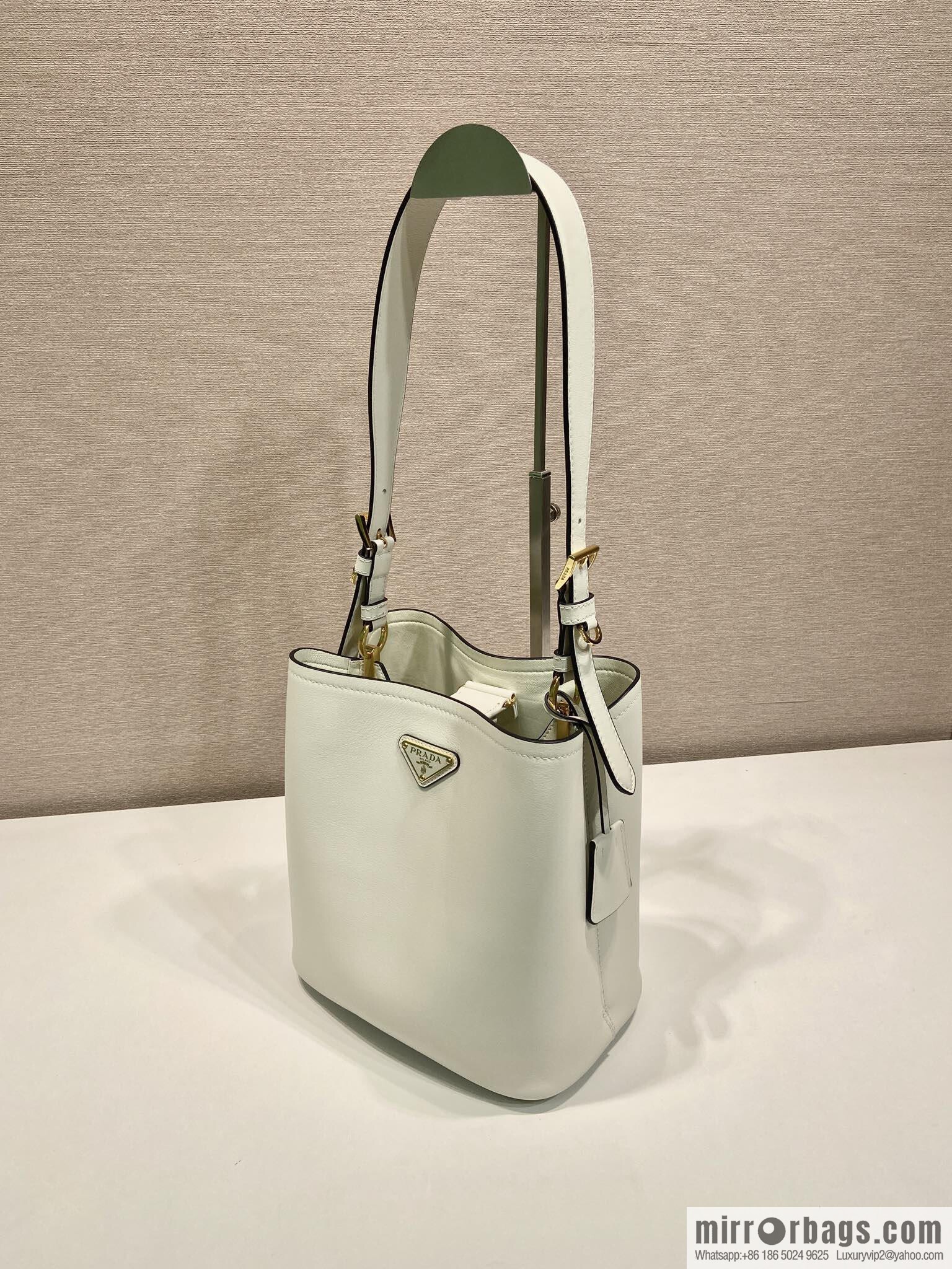 PRADA's new 1BE080 bucket bag, white