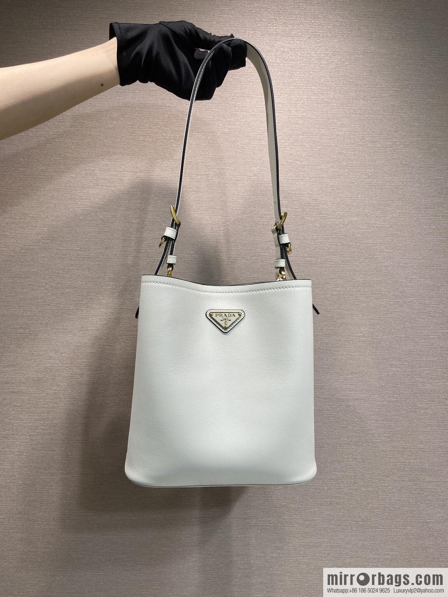 PRADA's new 1BE080 bucket bag, white